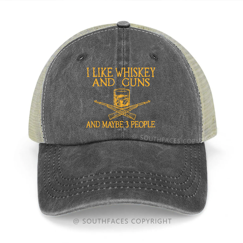I Like Whiskey And Guns And Maybe 3 PeopleM1 Garand Print Trucker Cap