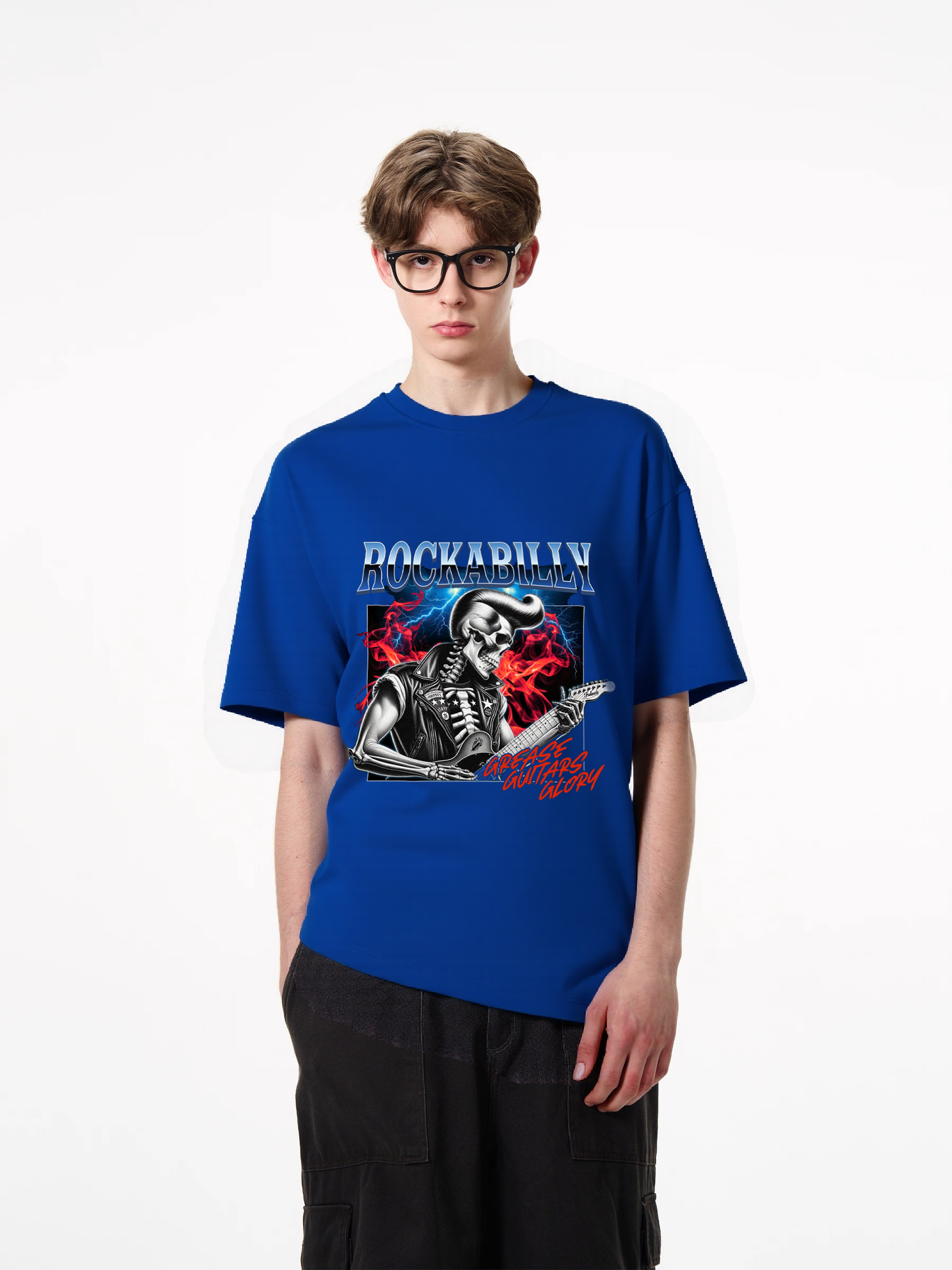 1pcs Rockabilly Skeleton Guitarist Print T Shirt Trendy Design Various Colors 180g Pure Cotton Graphic Top Fashion Statement Tee Heavenly' Designs: Essential T-Shirts for a Relaxed Summer Fresh Casual Summer Essentials