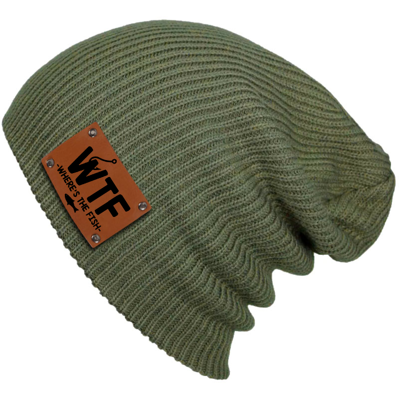 WTF - Where Is Fish Engraved Ieather Trim Beanie