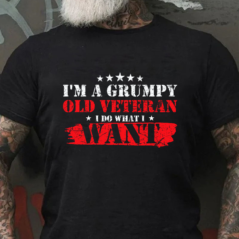 I'm A Grumpy Old Veteran I Do What I Want Color Matching Men's T-shirt