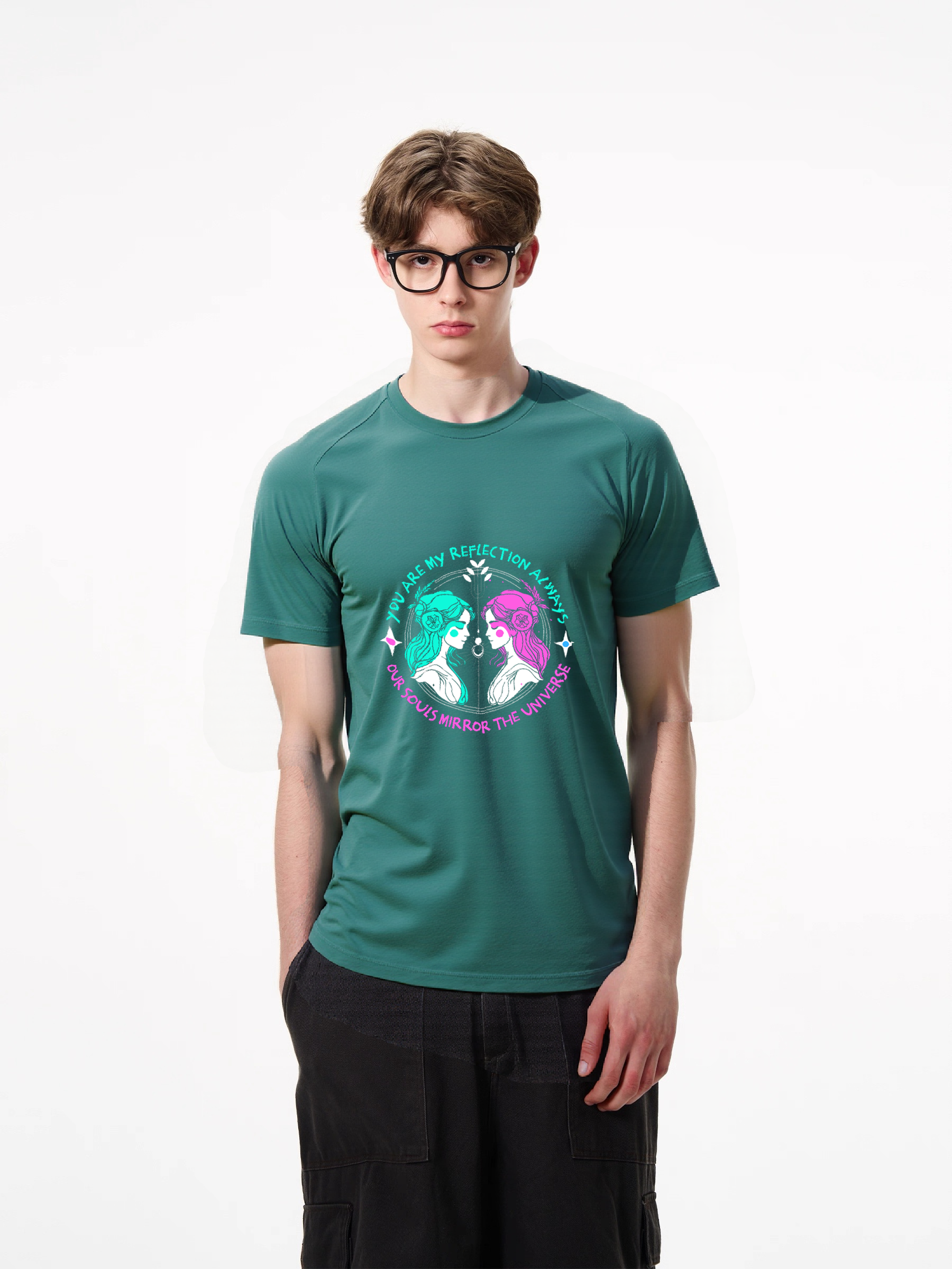 1pcs Trendy T Shirt with Mirror Universe Print, Various Colors Available, 180g Pure Cotton, Unique Star Design, Reflective Art Graphic, Comfortable, Casual, Stylish, Perfect for Everyday Wear, Eye-Catching Modern Fit Timeless Designs