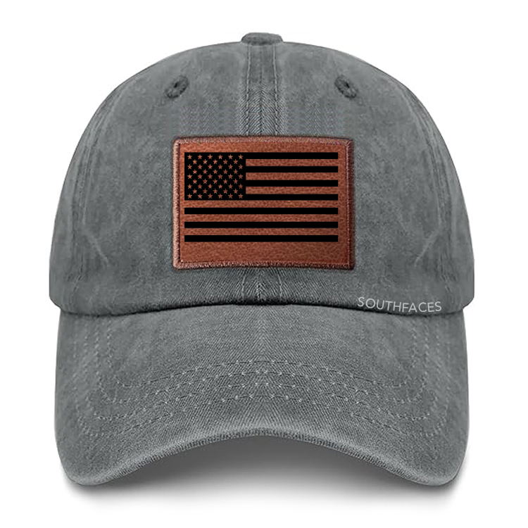 America Flag Leather Patch Cap