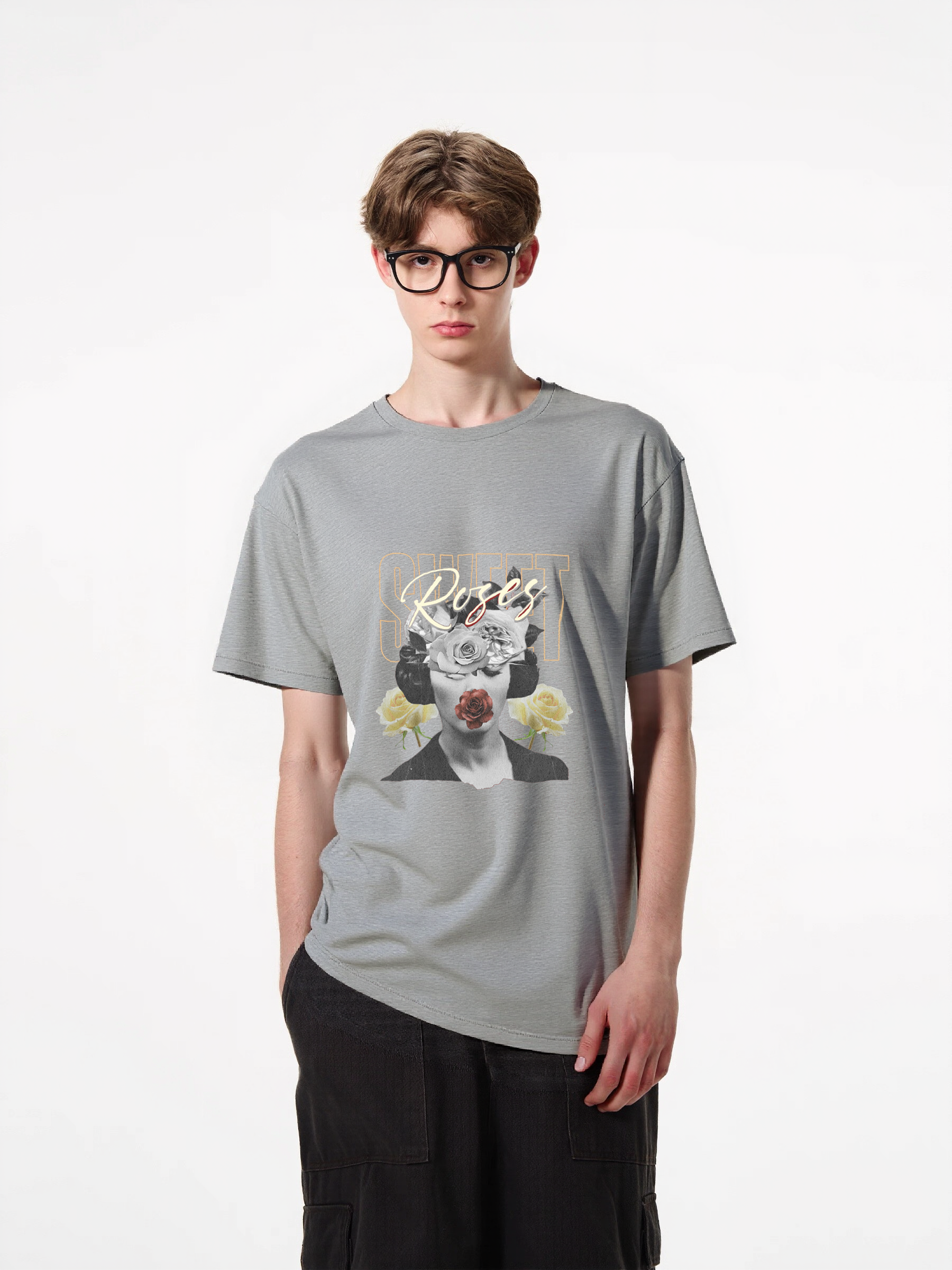 1pcs Trendy T Shirt with Roses Print, 180g Pure Cotton, Various Colors Available, Stylish Design, Perfect for Fashion Lovers, Comfortable and Durable, Make a Statement with This Unique Floral Graphic. Heavenly' & Other Styles,