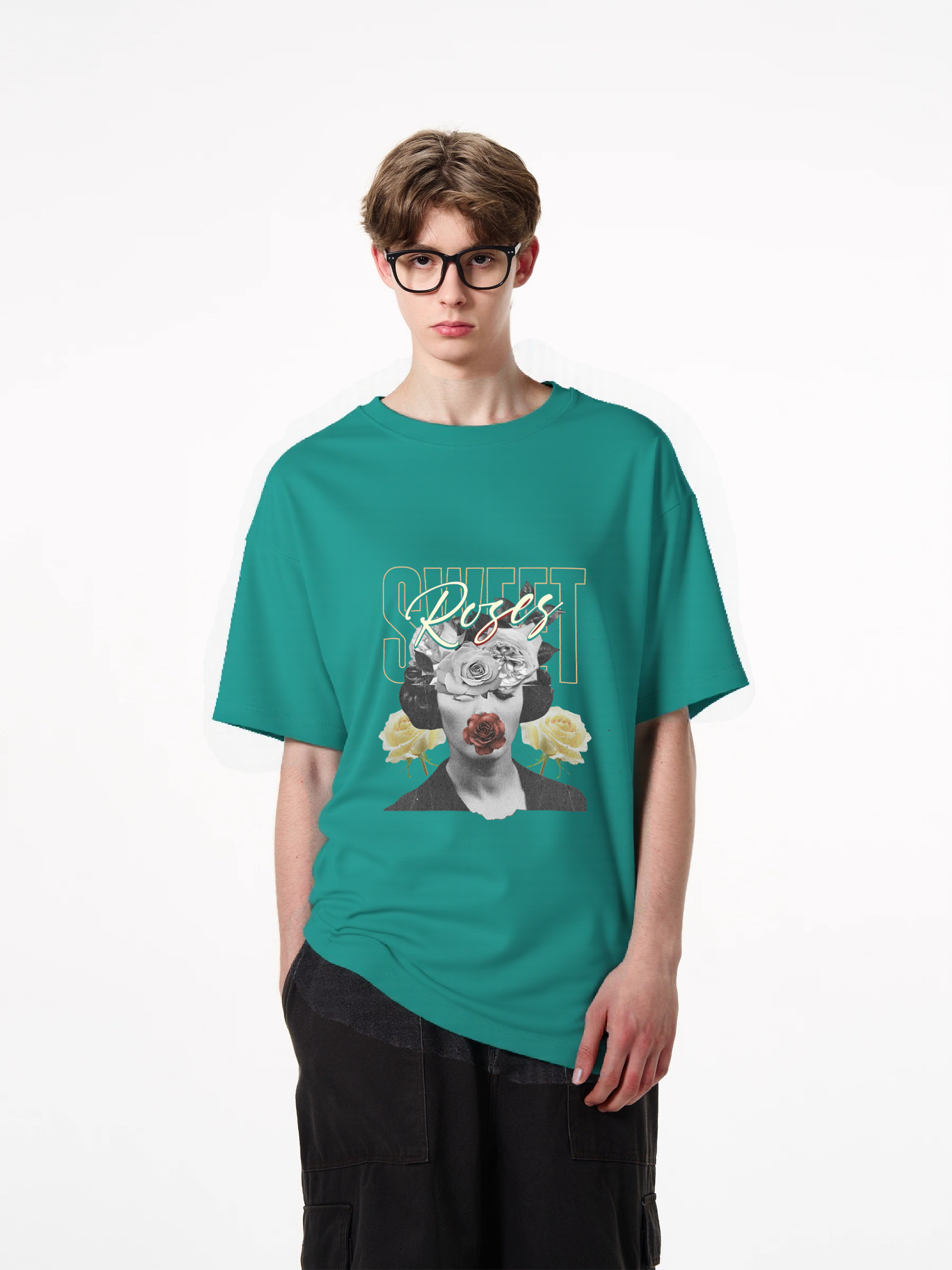 1pcs Trendy T Shirt with Roses Print, 180g Pure Cotton, Various Colors Available, Stylish Design, Perfect for Fashion Lovers, Comfortable and Durable, Make a Statement with This Unique Floral Graphic. Heavenly' & Other Styles,