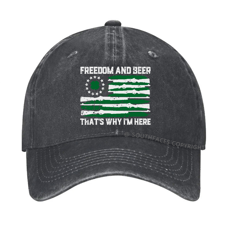 Freedom And Beer That's  Why I'm Here USA Flag Print Hat