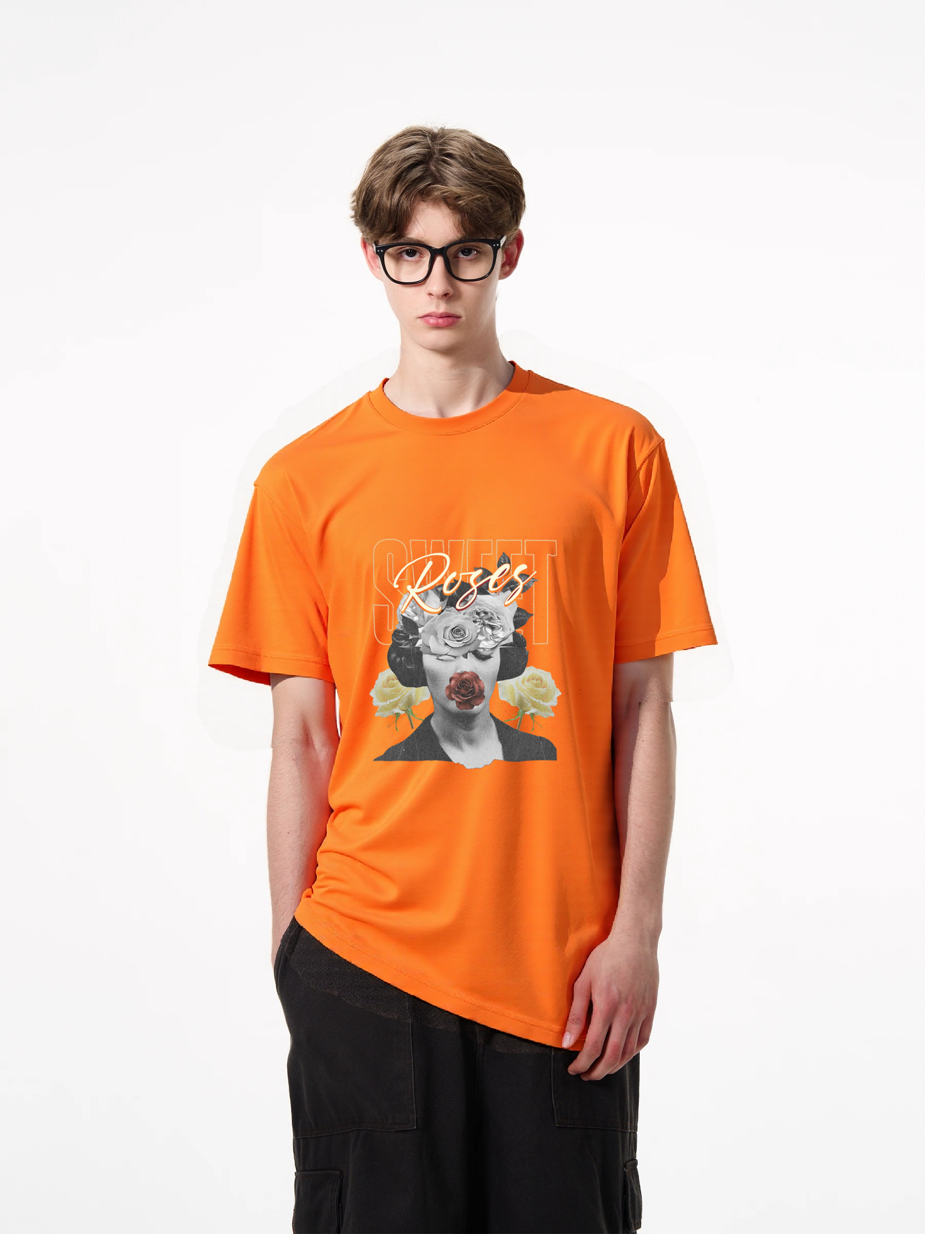1pcs Trendy T Shirt with Roses Print, 180g Pure Cotton, Various Colors Available, Stylish Design, Perfect for Fashion Lovers, Comfortable and Durable, Make a Statement with This Unique Floral Graphic. Heavenly' & Other Styles,