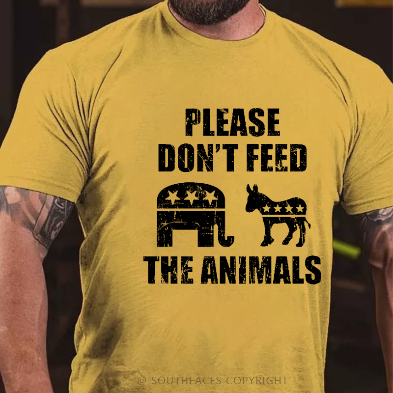 Please Don't Feed The Animals (Donkey And Elephant) Print T-shirt