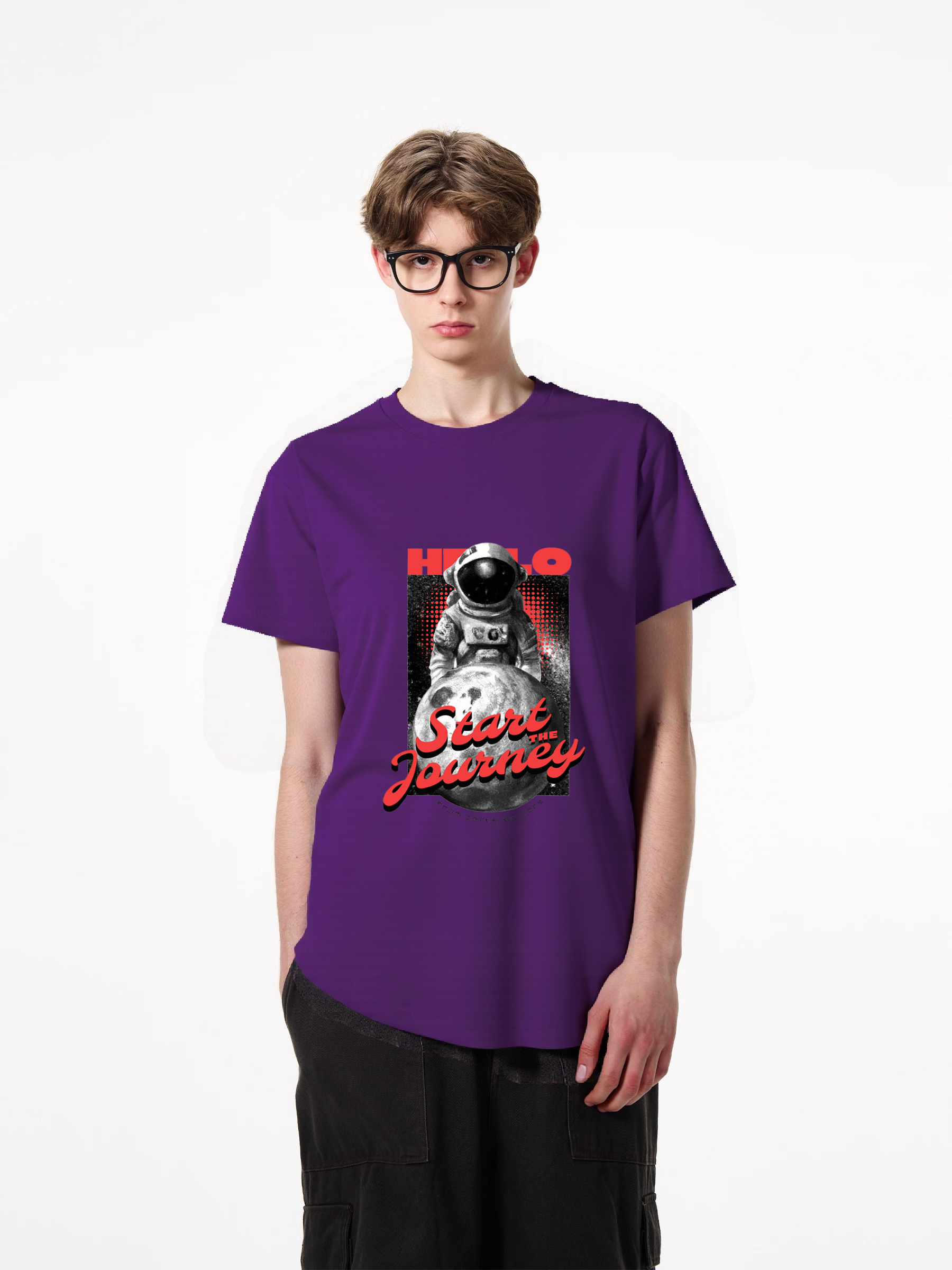 1pcs Trendy Astronaut T Shirt with "Start the Journey" Print, Various Colors Available, 180g Pure Cotton, Ideal for Explorers and Space Enthusiasts, Comfortable Fit, Durable Design, Perfect for Daily Wear. Fresh Casual Styles for Every