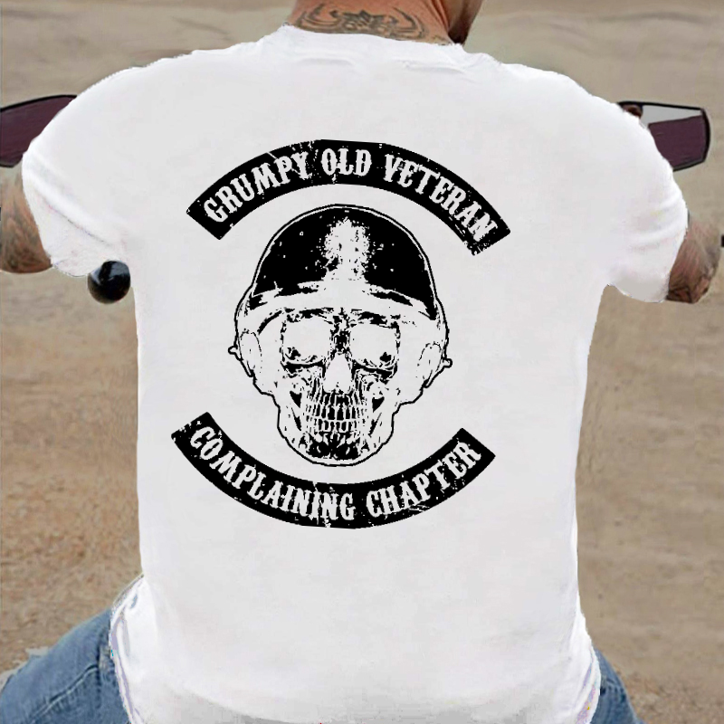Grumpy Old Veteran Complaining Chapter Skull Print Motorcycle T-shirt
