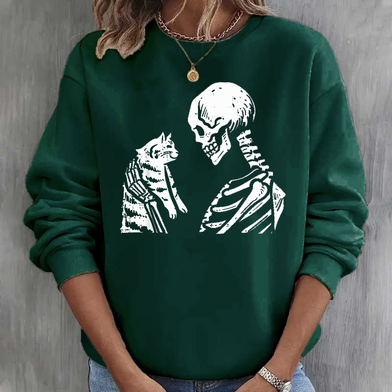 Skeleton Cat Cute Kitten Funny Halloween  Women  Sweatshirt