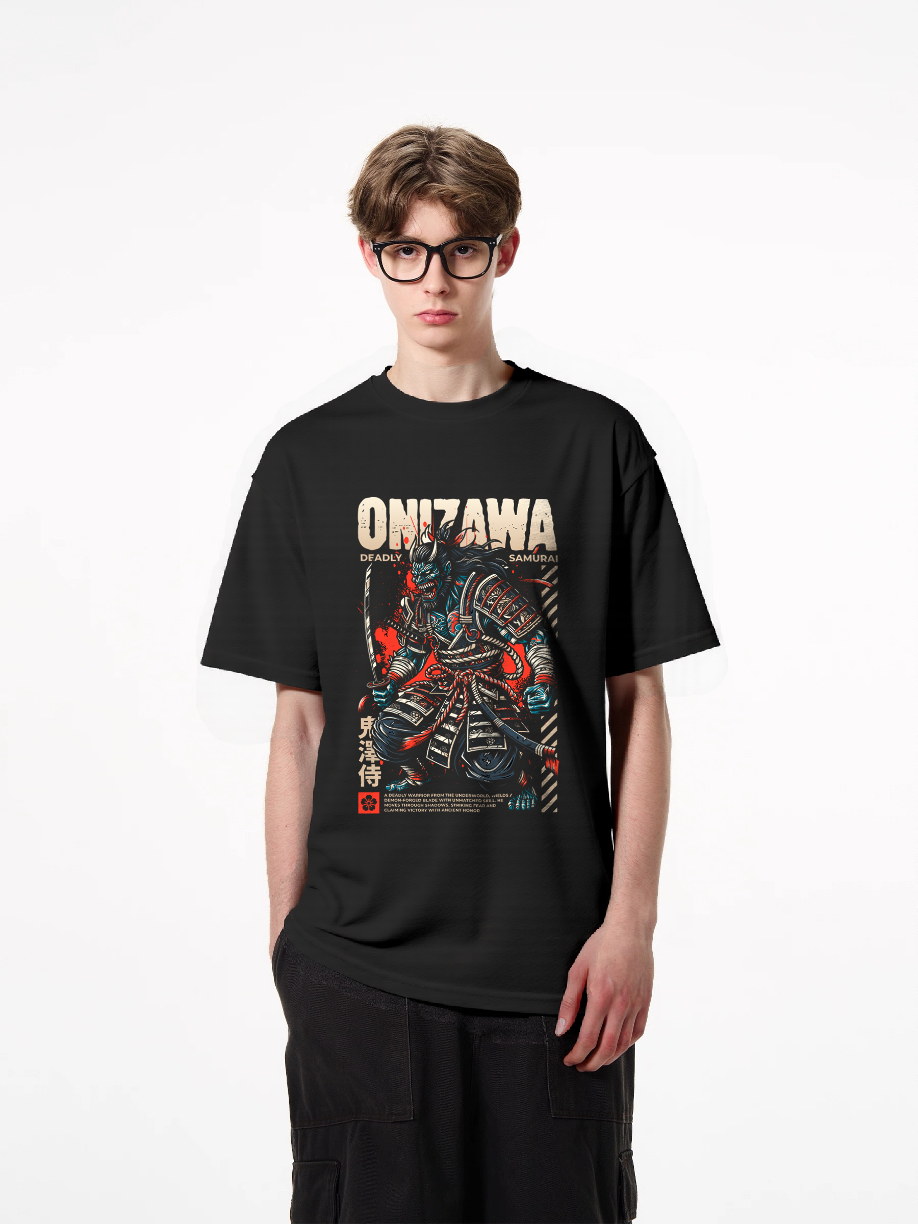 1pcs T Shirt - Onizawa Print, Deadly Samurai Design, Trendy Warrior Art, Various Colors, 180g Pure Cotton Graphic Tee for Men and Women Relaxed Fit Casual Shirts for Ultimate Comfort Travel Essential T-shirt