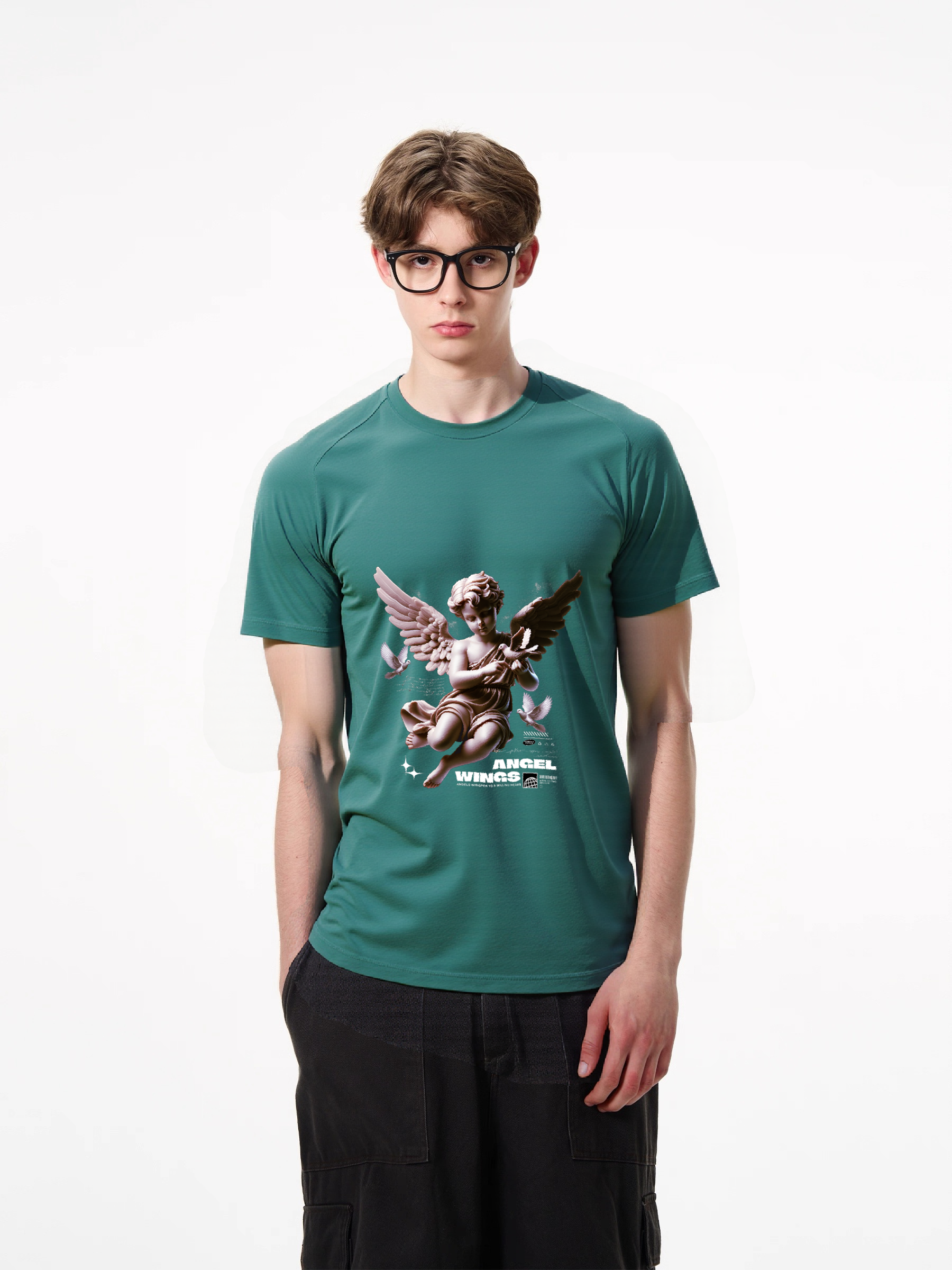 1pcs Trendy Angel Wings Print T Shirt 180g Pure Cotton Softtee Various Colors Comfortable Daily Wear Artistic Design Clothing For Any Season And Occasion Simple and Chic Casual T-Shirts in Lightweight Polyester Lightweight Casual Tees
