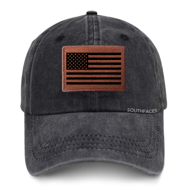 America Flag Leather Patch Cap