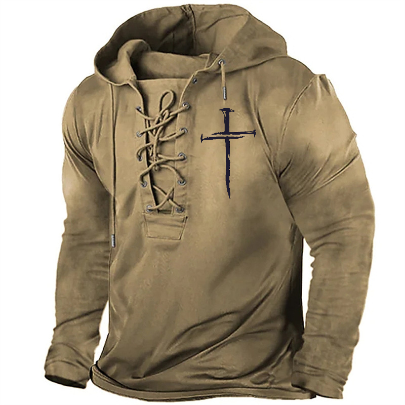 Classic Christian Cross Print Retro Hoodie