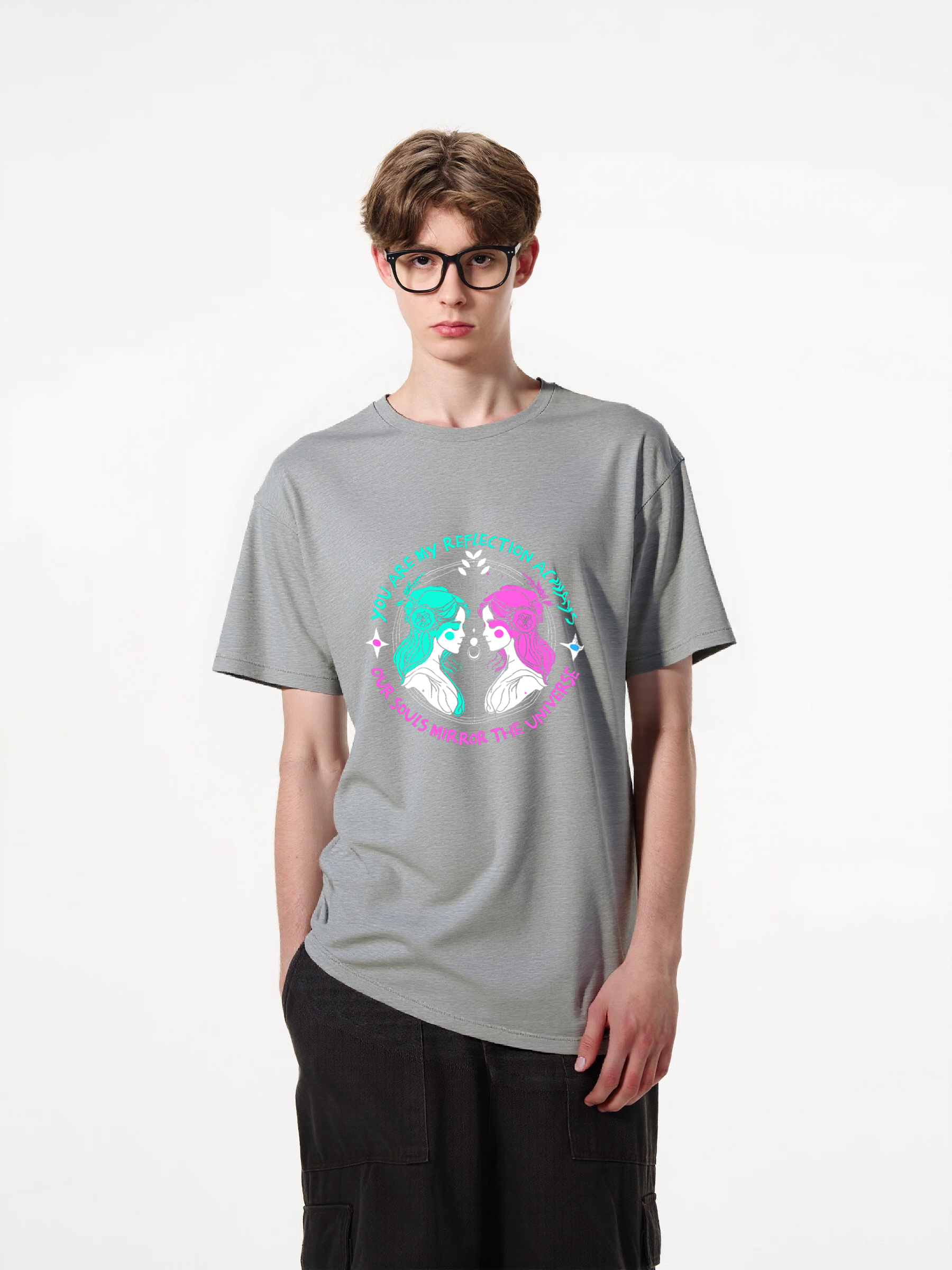 1pcs Trendy T Shirt with Mirror Universe Print, Various Colors Available, 180g Pure Cotton, Unique Star Design, Reflective Art Graphic, Comfortable, Casual, Stylish, Perfect for Everyday Wear, Eye-Catching Modern Fit Timeless Designs