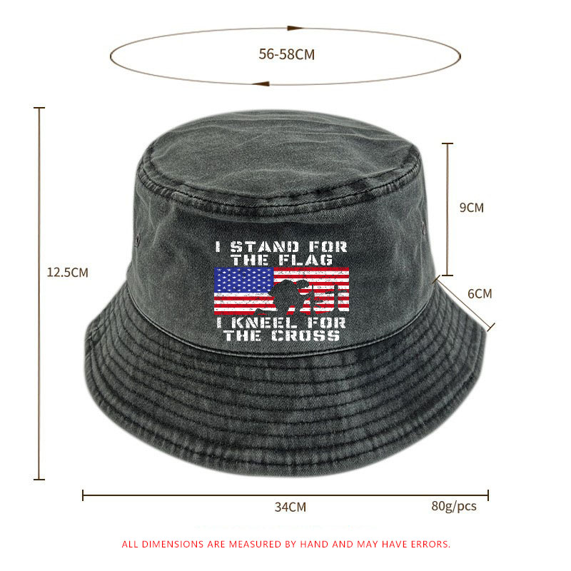 I Stand For The Flag I Kneel For The Cross USA Flag Print Bucket Hat