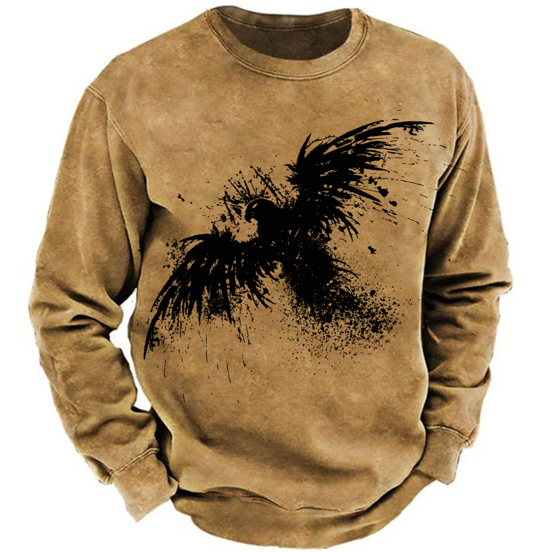 Men's Retro Ink Eagle Design Sweatshirt