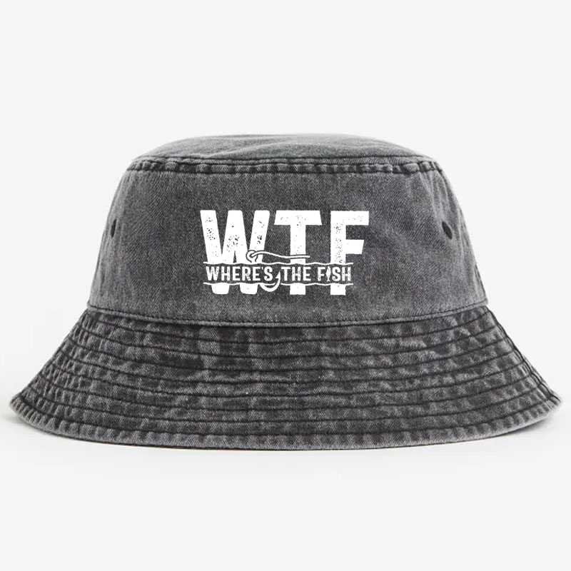 WTF Where's The Fish Funny Print Bucket Hat