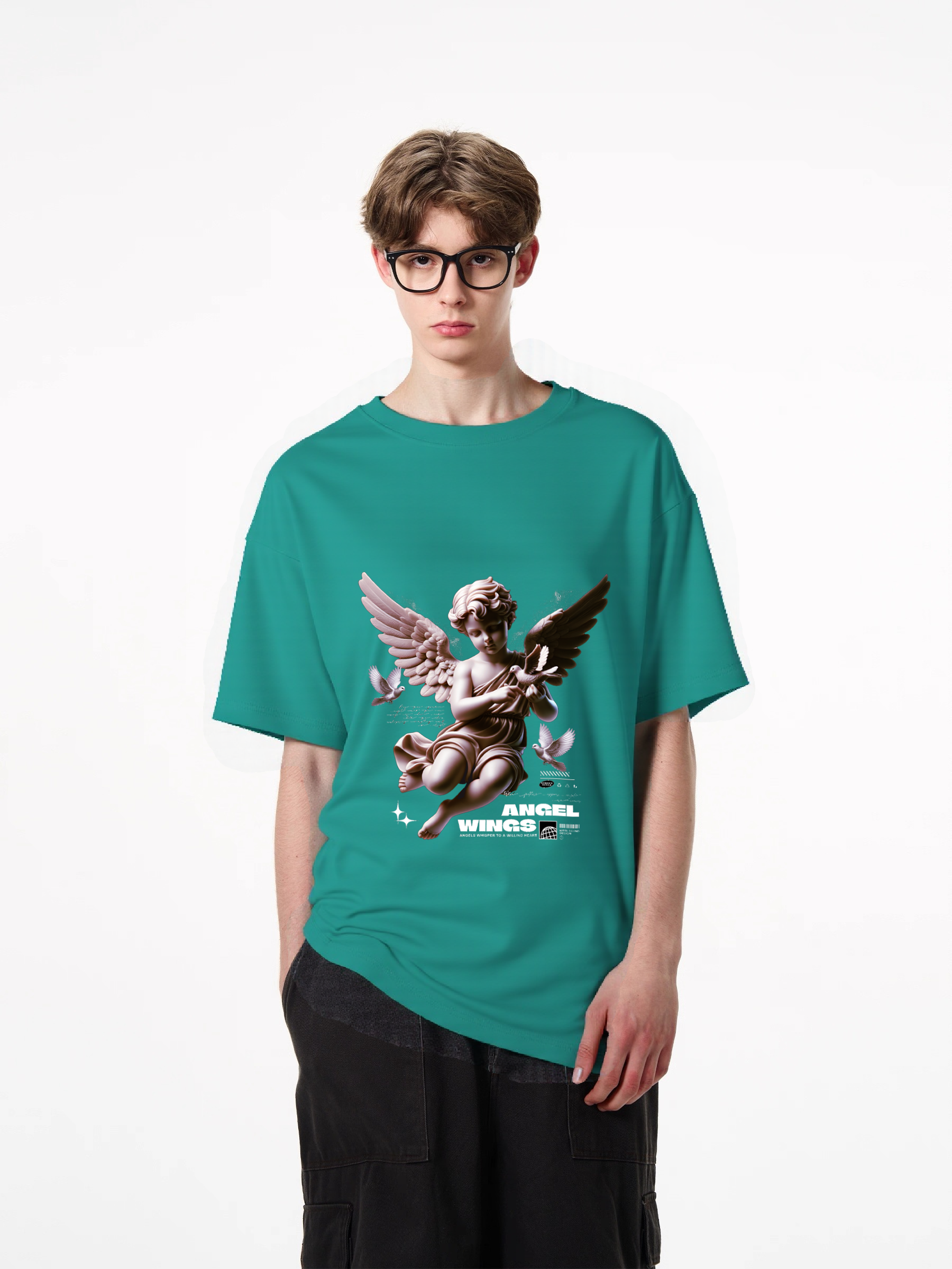 1pcs Trendy Angel Wings Print T Shirt 180g Pure Cotton Softtee Various Colors Comfortable Daily Wear Artistic Design Clothing For Any Season And Occasion Simple and Chic Casual T-Shirts in Lightweight Polyester Lightweight Casual Tees