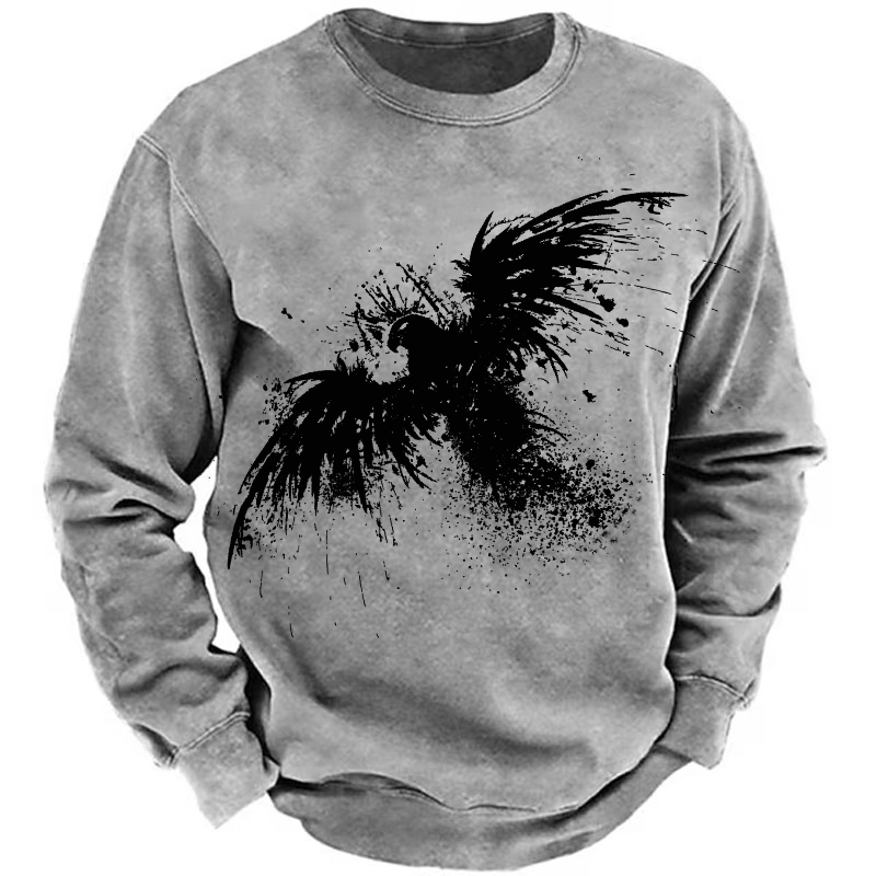 Men's Retro Ink Eagle Design Sweatshirt