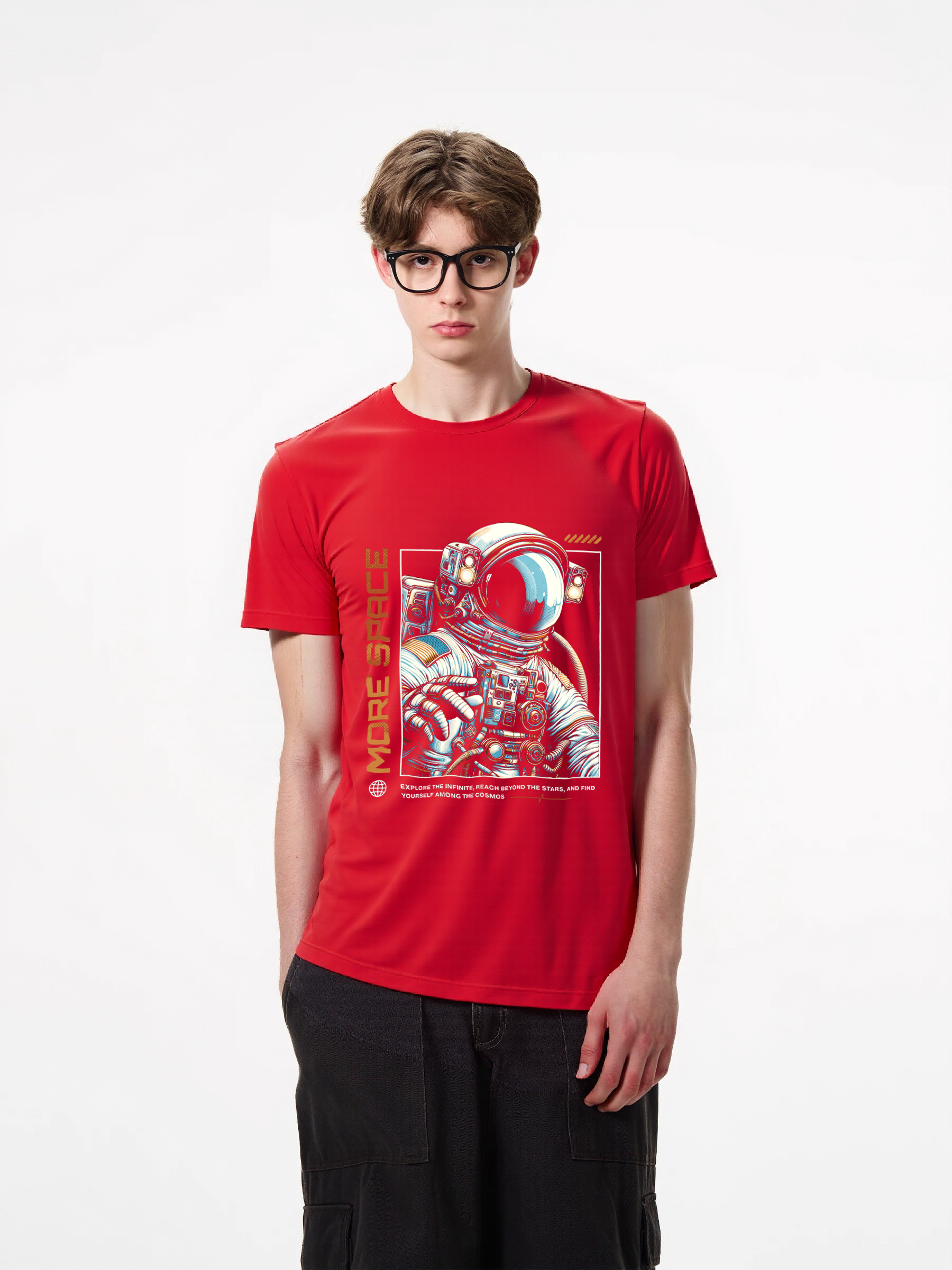 1pcs Trendy Astronaut T Shirt Featuring Artistic Print In Various Colors, Ideal For Space Enthusiasts, 180G Pure Cotton Fabric Ensures Comfort And Durability, Perfect For Fans Of Cosmic Exploration And Futuristic Design Stylish Crew