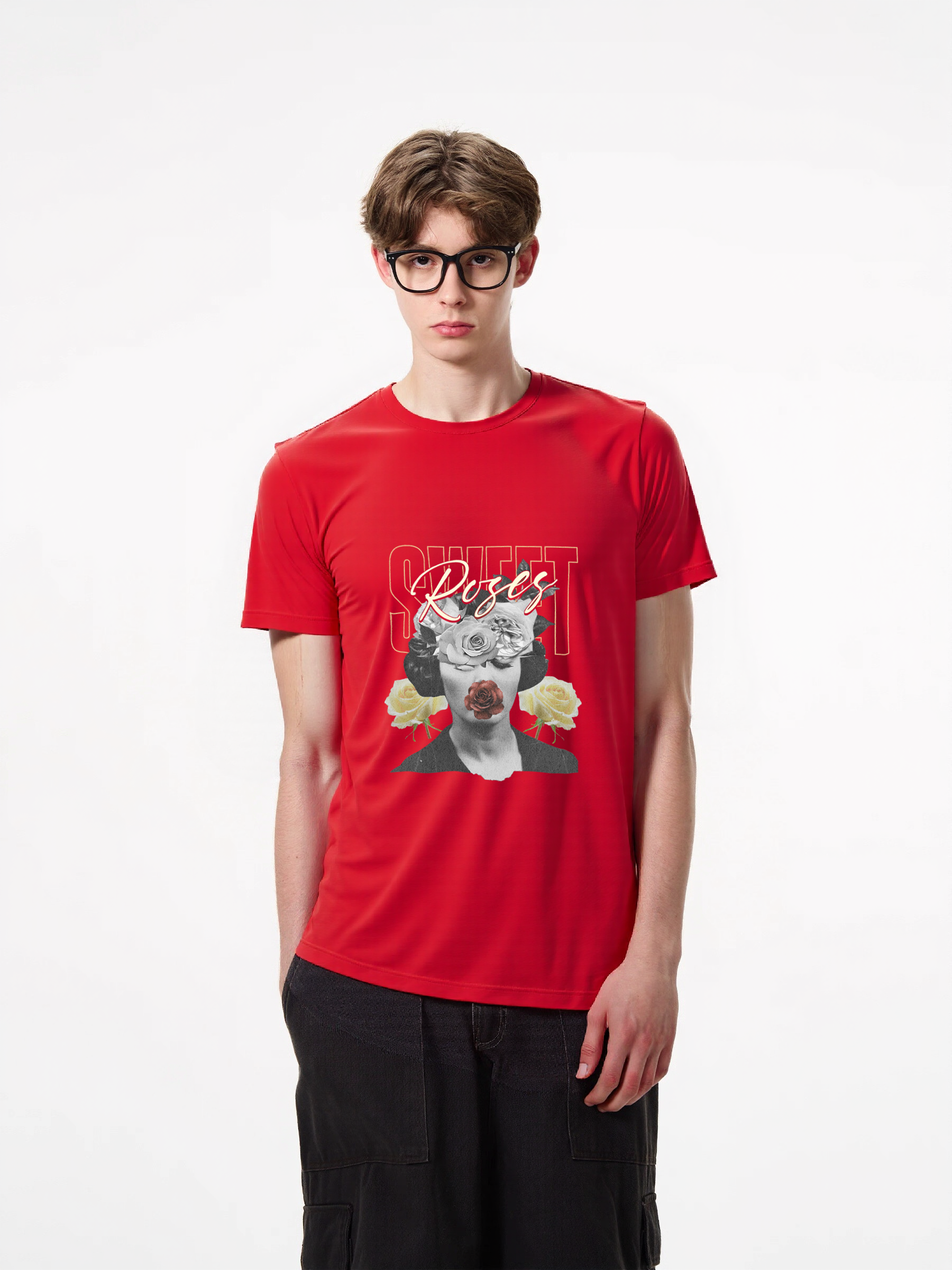 1pcs Trendy T Shirt with Roses Print, 180g Pure Cotton, Various Colors Available, Stylish Design, Perfect for Fashion Lovers, Comfortable and Durable, Make a Statement with This Unique Floral Graphic. Heavenly' & Other Styles,