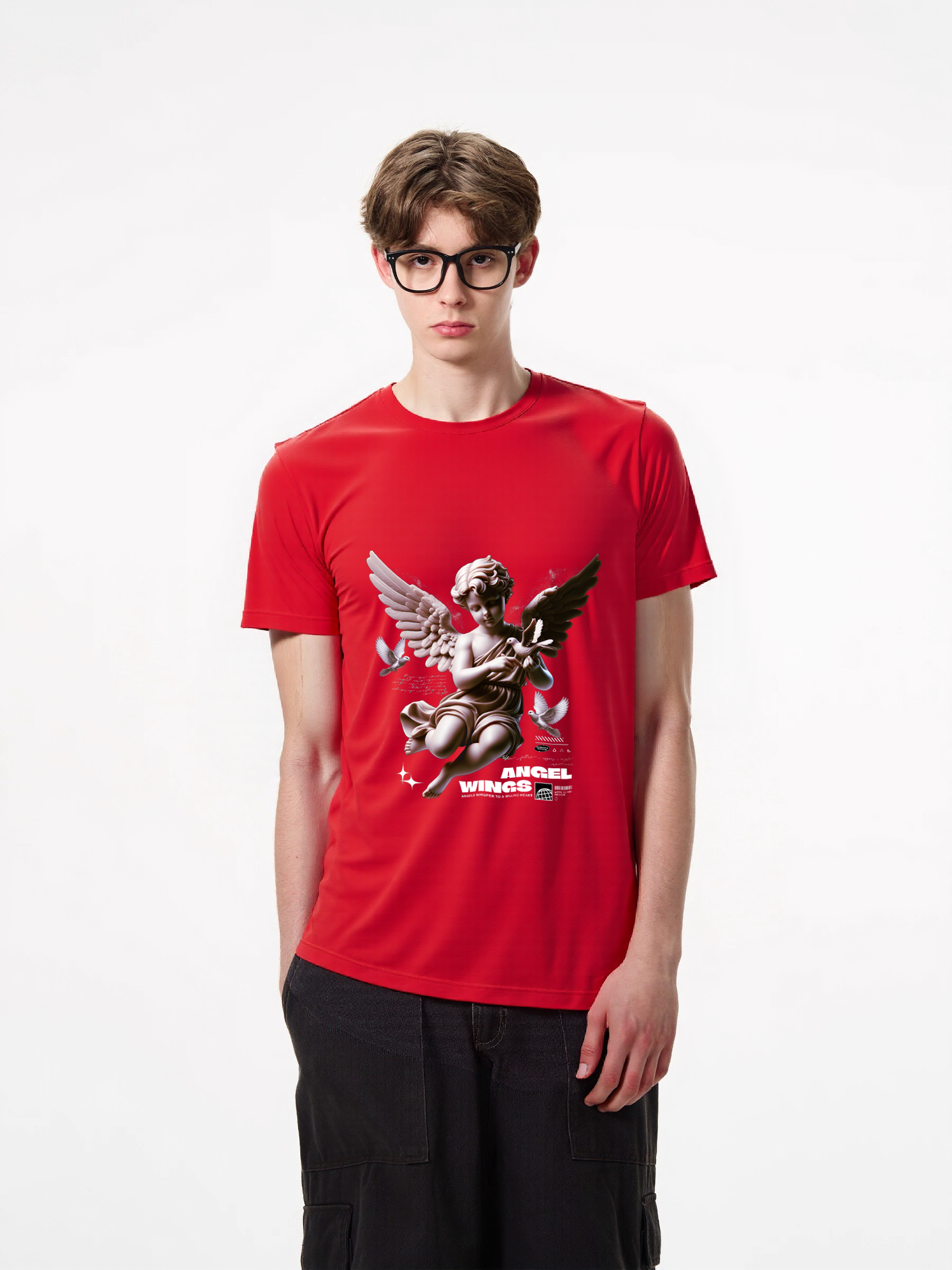 1pcs Trendy Angel Wings Print T Shirt 180g Pure Cotton Softtee Various Colors Comfortable Daily Wear Artistic Design Clothing For Any Season And Occasion Simple and Chic Casual T-Shirts in Lightweight Polyester Lightweight Casual Tees