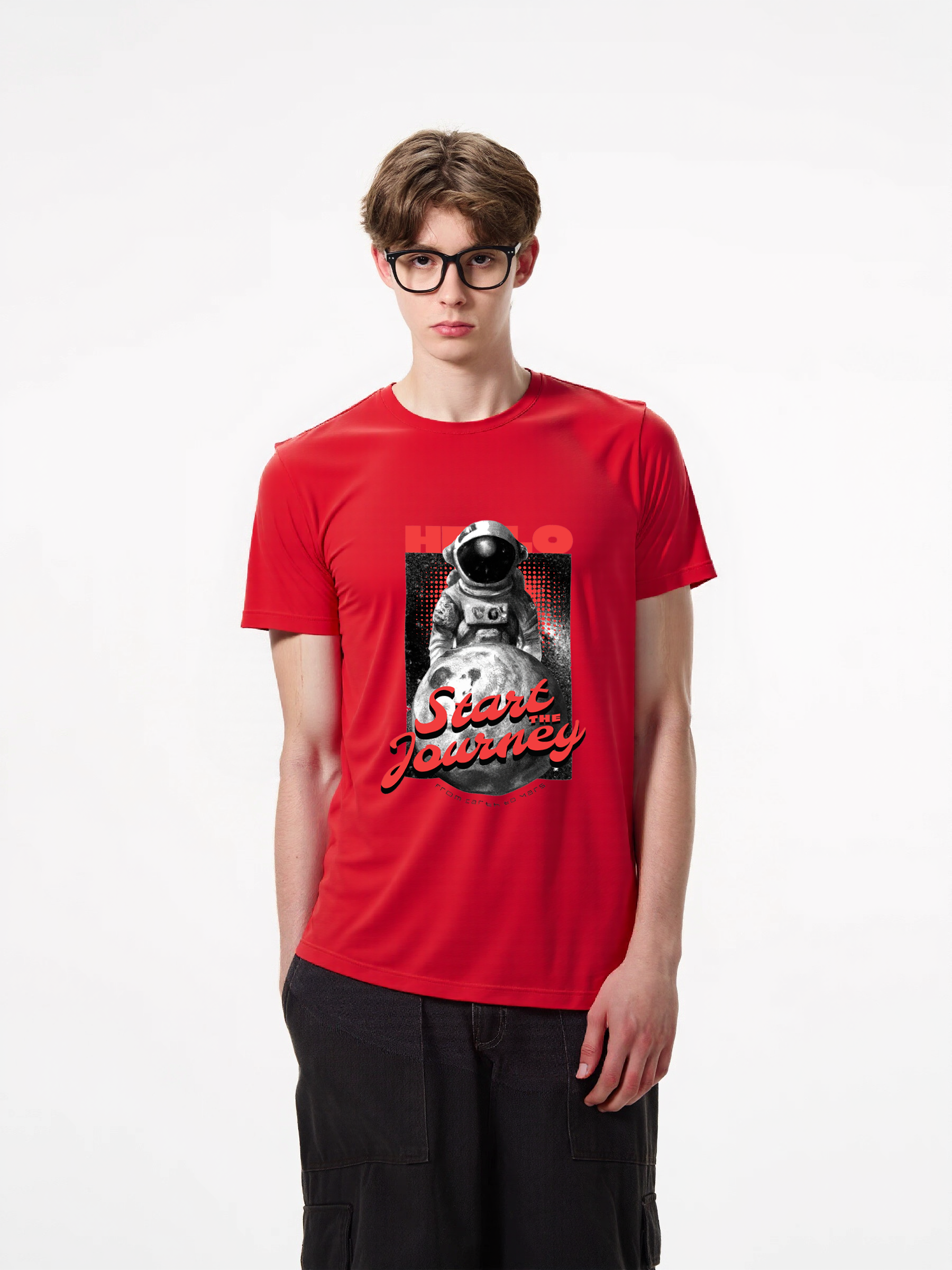 1pcs Trendy Astronaut T Shirt with "Start the Journey" Print, Various Colors Available, 180g Pure Cotton, Ideal for Explorers and Space Enthusiasts, Comfortable Fit, Durable Design, Perfect for Daily Wear. Fresh Casual Styles for Every