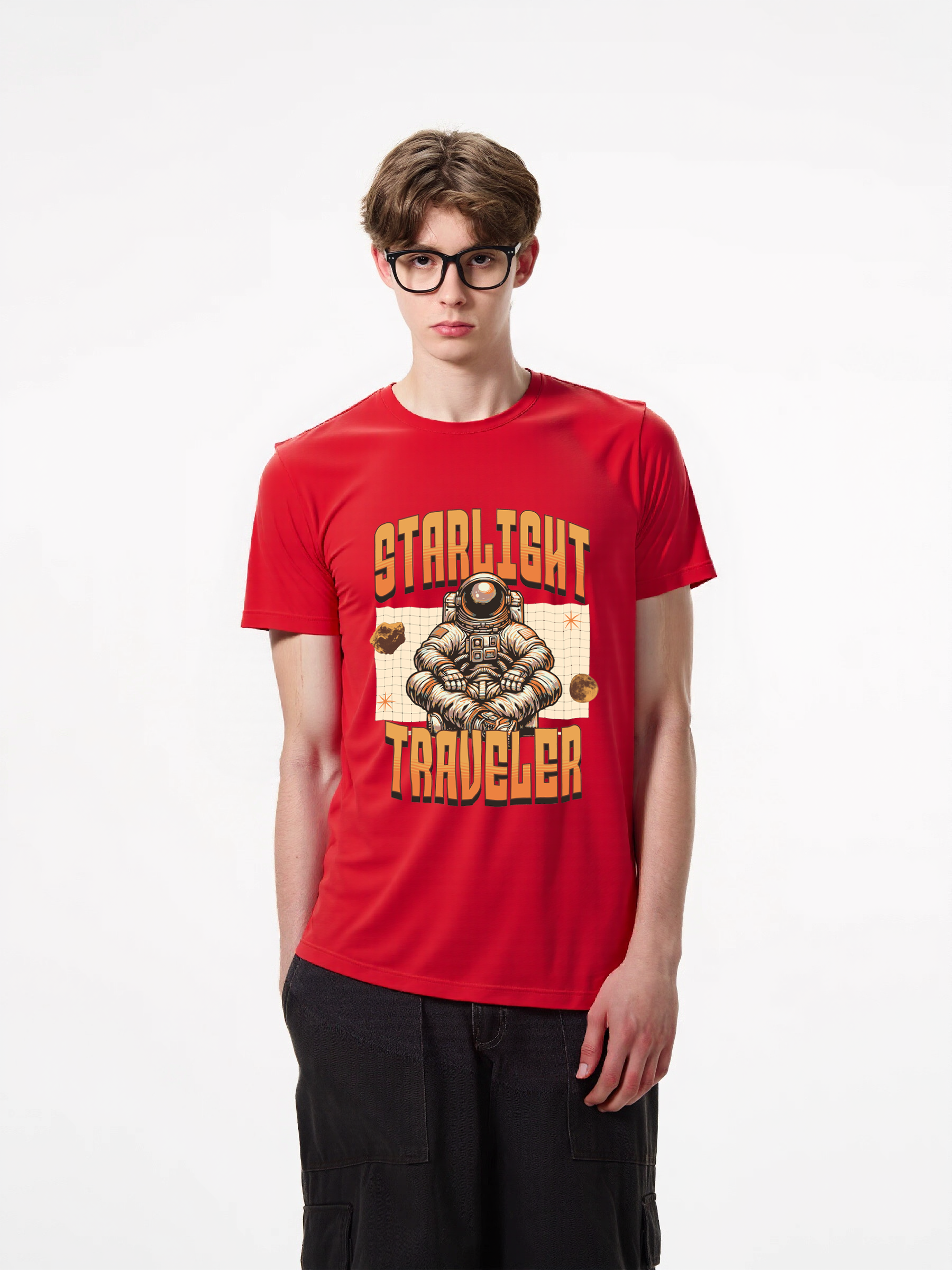 1pcs Starlight Traveler Astronaut Print T Shirt, Trendy Graphic Design, 180g Pure Cotton, Various Colors Available, Comfortable Fit, Perfect for Space Enthusiasts and Trendsetters alike. Must-Have Casual T-Shirts for Men Custom