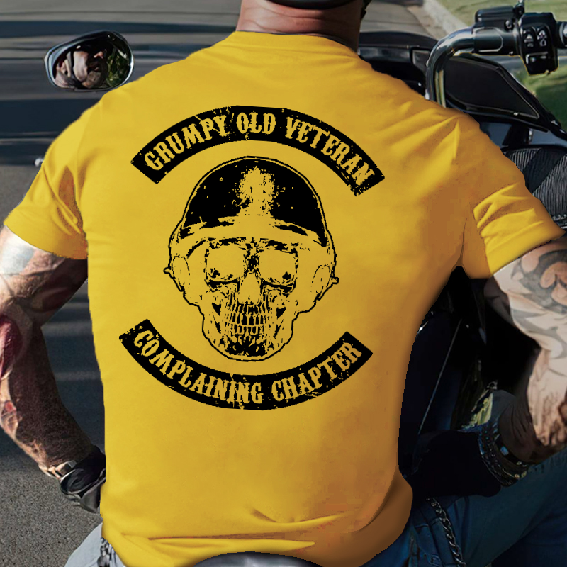 Grumpy Old Veteran Complaining Chapter Skull Print Motorcycle T-shirt