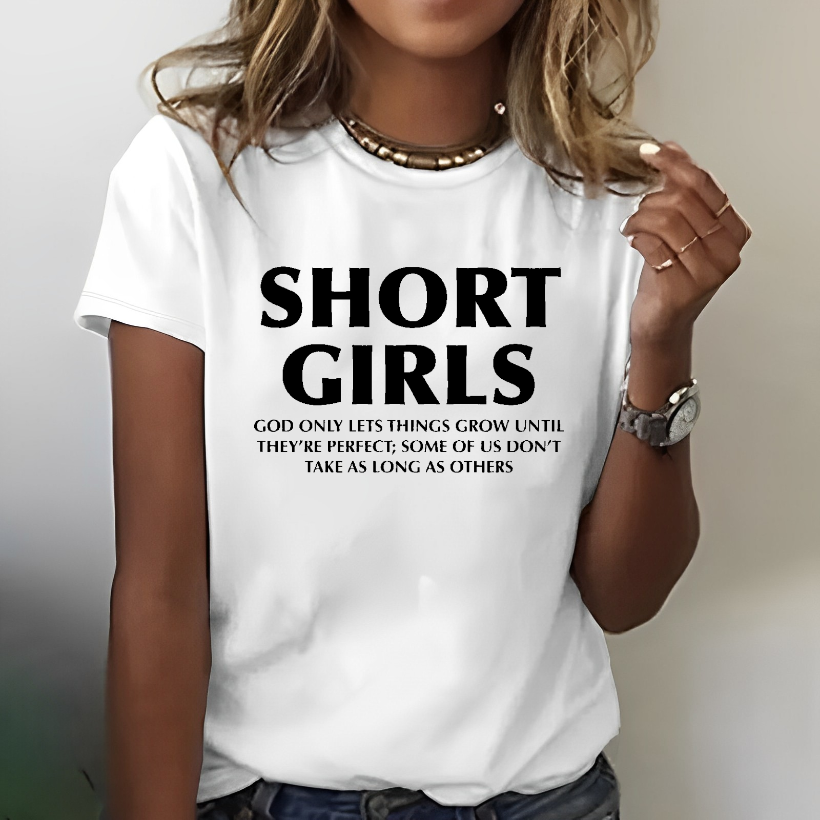 Funny Short Girls Print Short Sleeve T-shirt