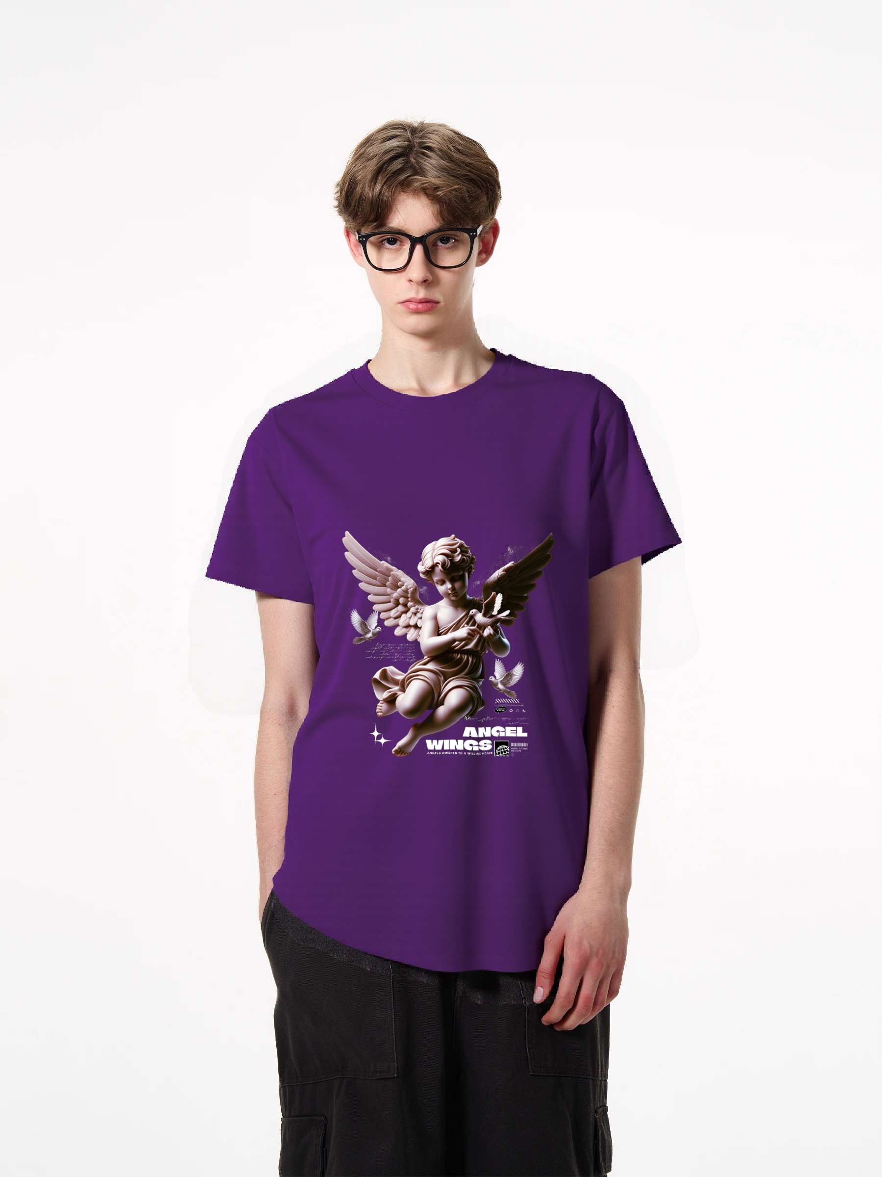 1pcs Trendy Angel Wings Print T Shirt 180g Pure Cotton Softtee Various Colors Comfortable Daily Wear Artistic Design Clothing For Any Season And Occasion Simple and Chic Casual T-Shirts in Lightweight Polyester Lightweight Casual Tees