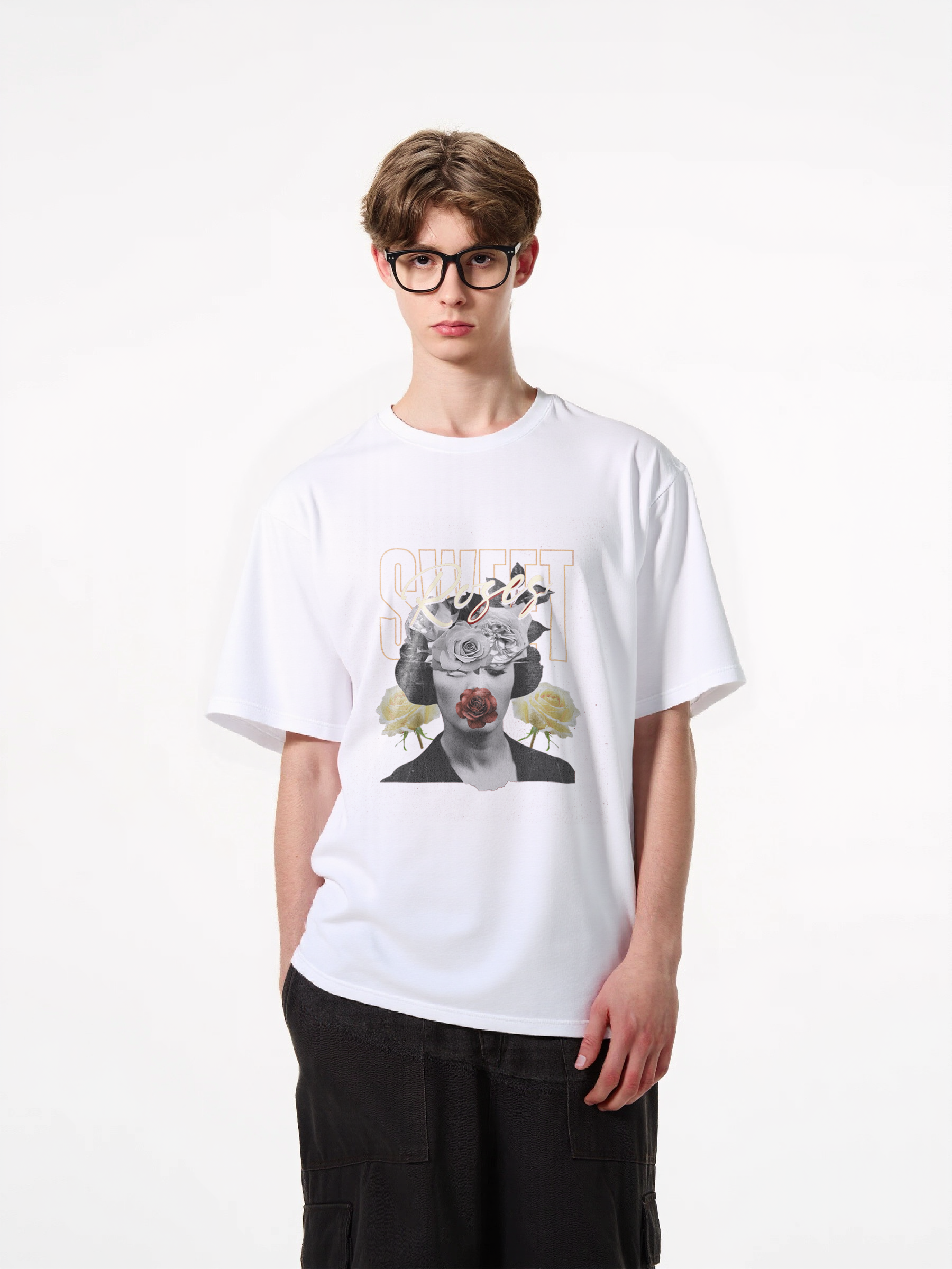 1pcs Trendy T Shirt with Roses Print, 180g Pure Cotton, Various Colors Available, Stylish Design, Perfect for Fashion Lovers, Comfortable and Durable, Make a Statement with This Unique Floral Graphic. Heavenly' & Other Styles,