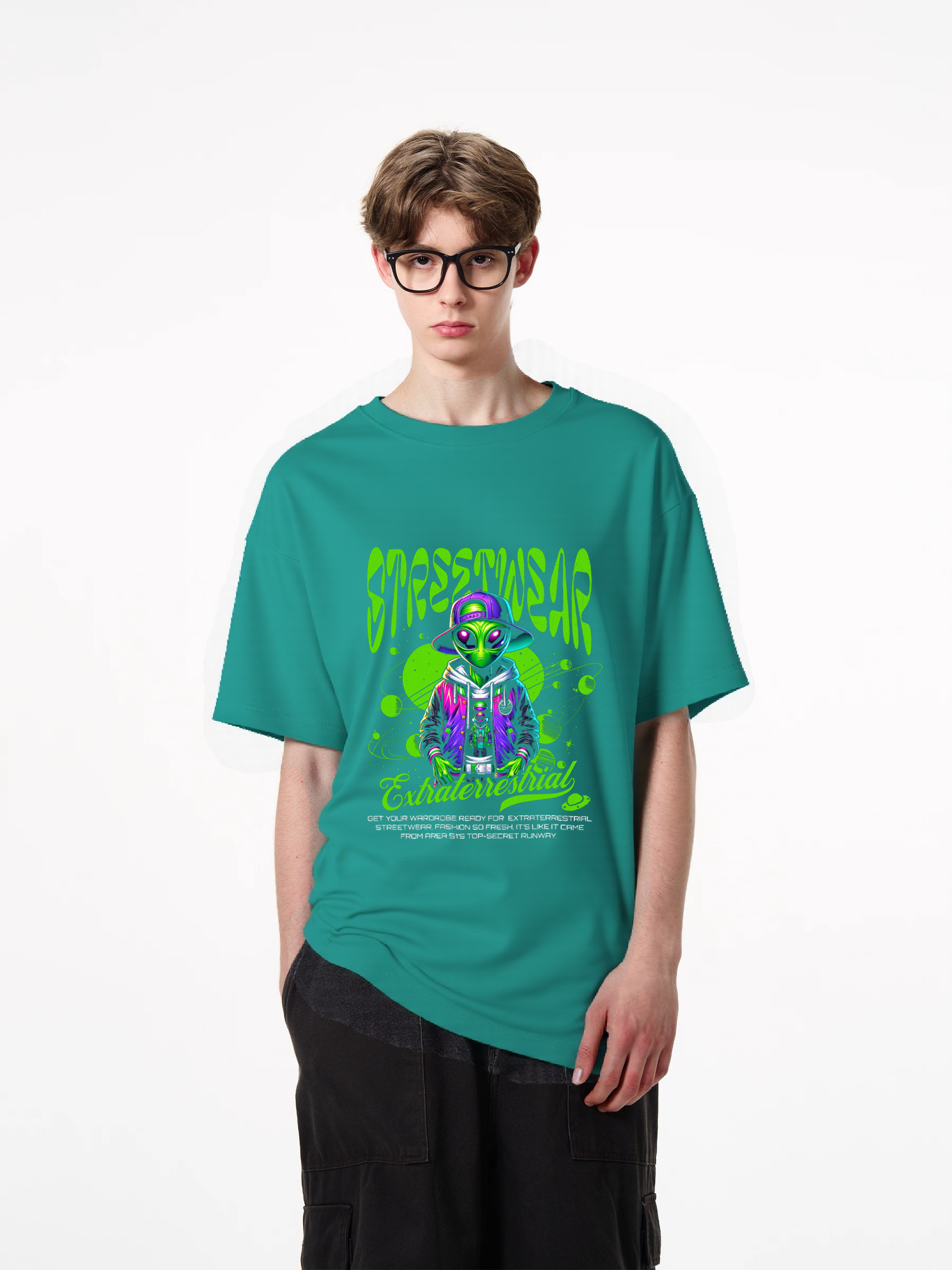 1pcs Stylish Alien T Shirt with "StressTreasonable" print, trendy design in various colors, featuring an extraterrestrial character, 180g pure cotton, perfect for streetwear enthusiasts. Fresh Casual Styles for Every Season Fashion