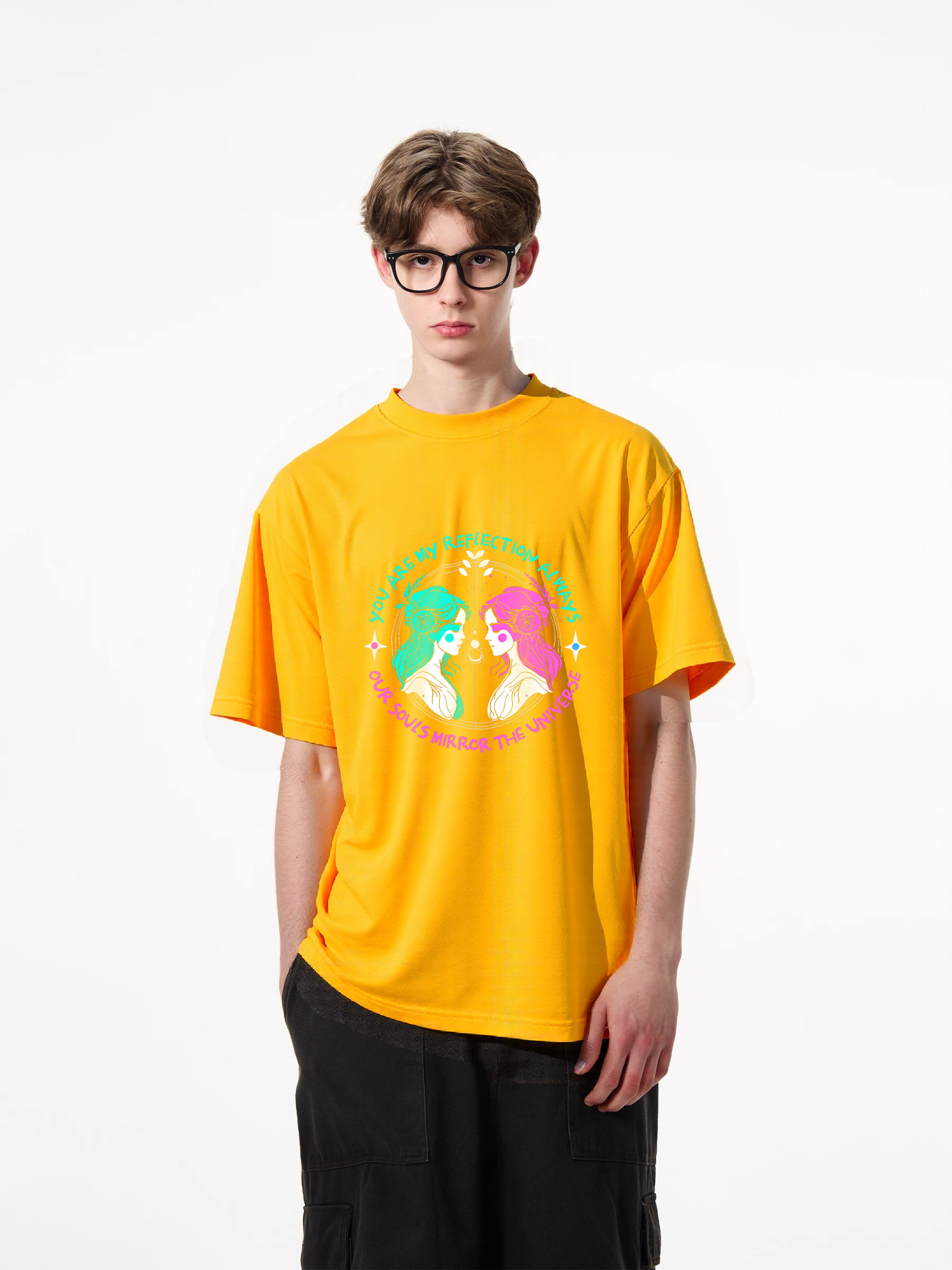 1pcs Trendy T Shirt with Mirror Universe Print, Various Colors Available, 180g Pure Cotton, Unique Star Design, Reflective Art Graphic, Comfortable, Casual, Stylish, Perfect for Everyday Wear, Eye-Catching Modern Fit Timeless Designs