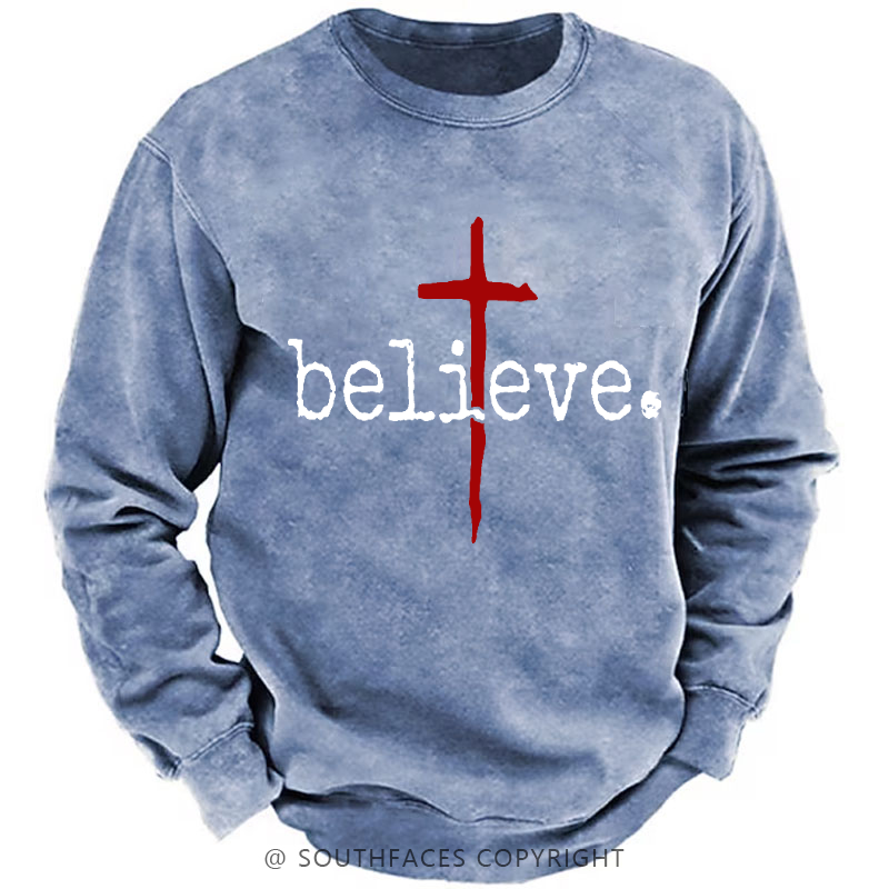 Believe Cross Print Christian Sweatshirt