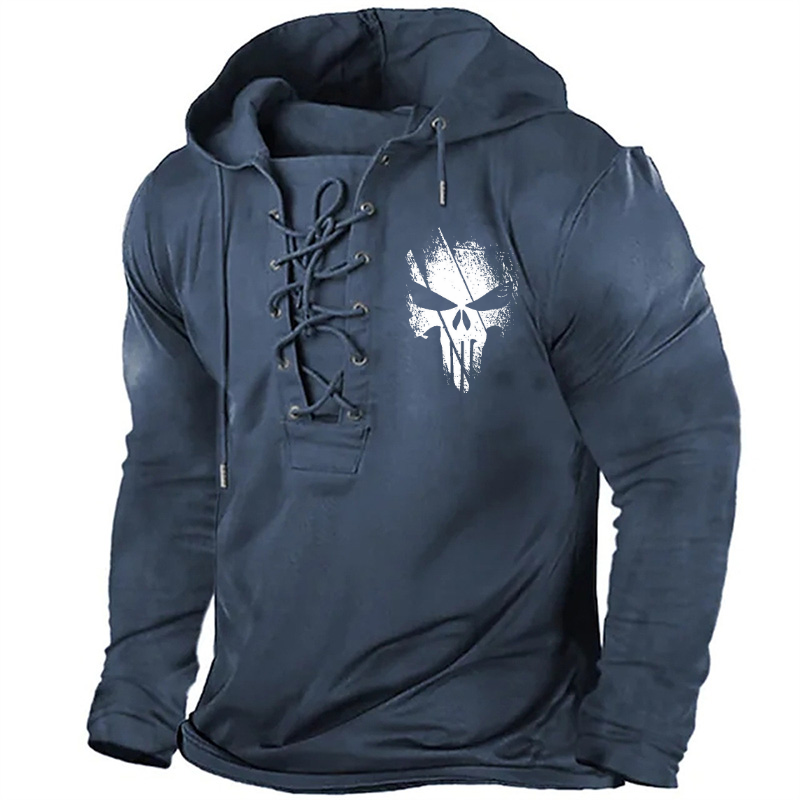 Classic Hand Drawn Skull Print Retro Hoodie