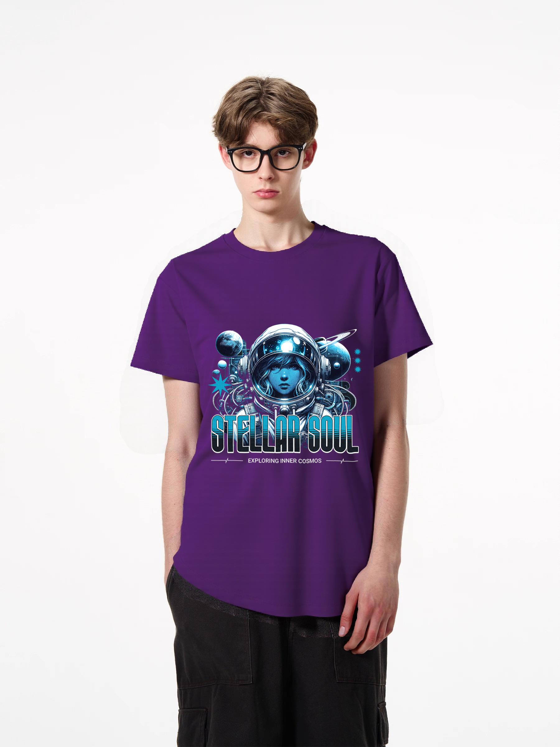 1pcs Stellar Soul T Shirt with Space Astronaut Print, Trendy Design for Exploring Inner Cosmos, Available in Various Colors, Crafted from 180g Pure Cotton for Ultimate Comfort and Style. Comfortable Casual Summer Tees Must-Have Casual