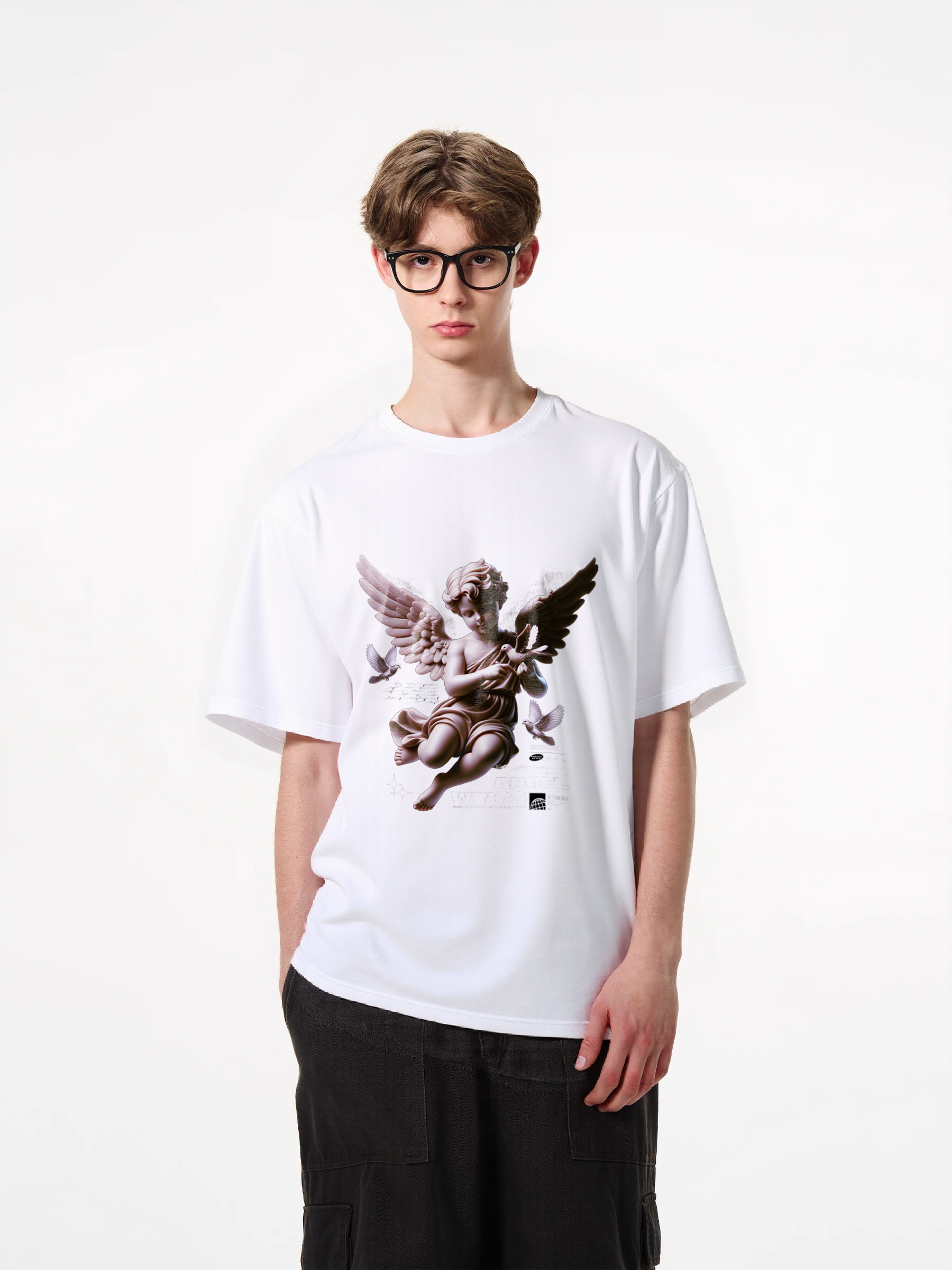 1pcs Trendy Angel Wings Print T Shirt 180g Pure Cotton Softtee Various Colors Comfortable Daily Wear Artistic Design Clothing For Any Season And Occasion Simple and Chic Casual T-Shirts in Lightweight Polyester Lightweight Casual Tees