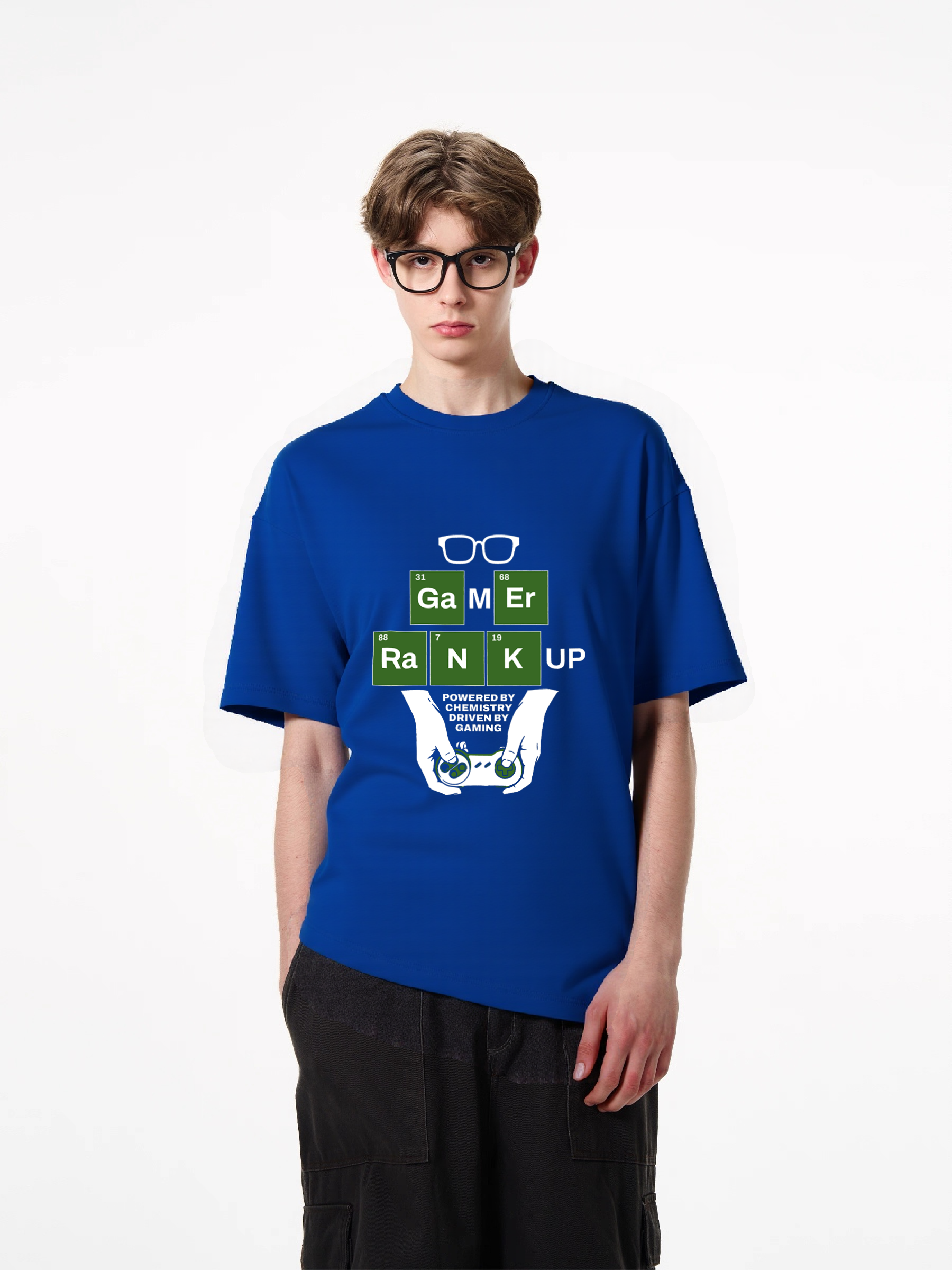 1pcs Gamer Elements T Shirt with Glasses Print Trendy Design in Various Colors 180g Pure Cotton Tee Featuring Rank Up and Controller Graphic Perfect for Gaming Enthusiasts Fun and Functional Timeless Designs