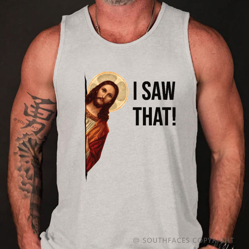 I Saw That Funny Jesus Print Men's Tank Top