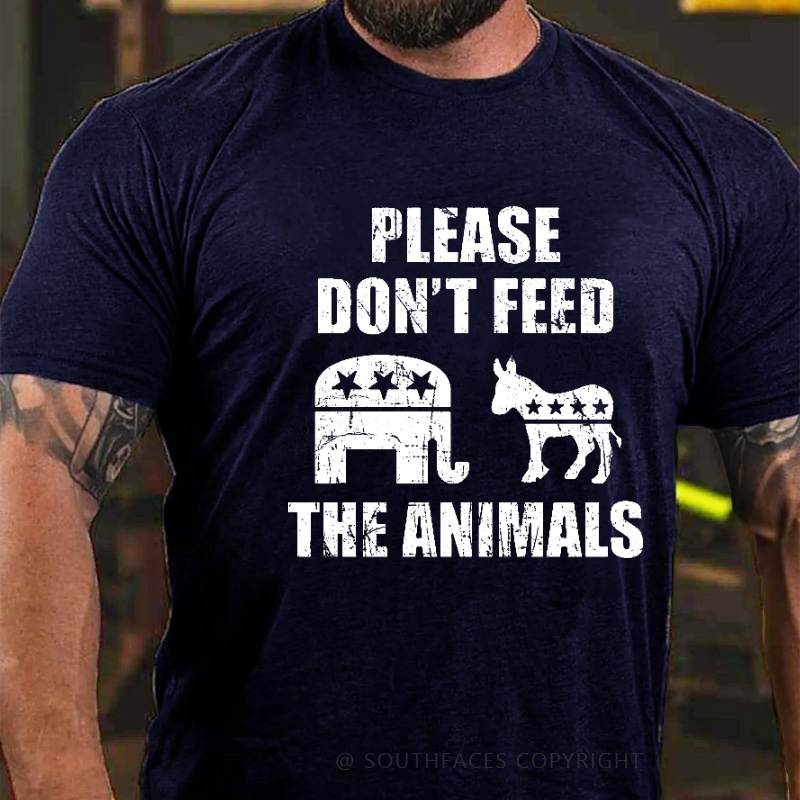 Please Don't Feed The Animals (Donkey And Elephant) Print T-shirt