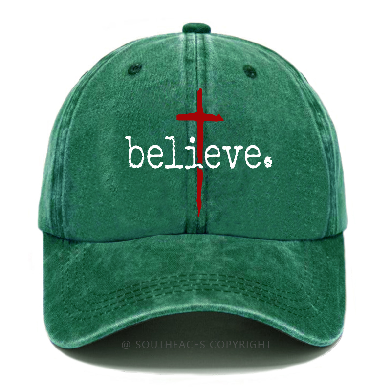 Believe Cross Print Christian Baseball Hat