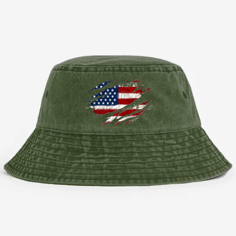 Distressed American Flag Print Bucket Hat