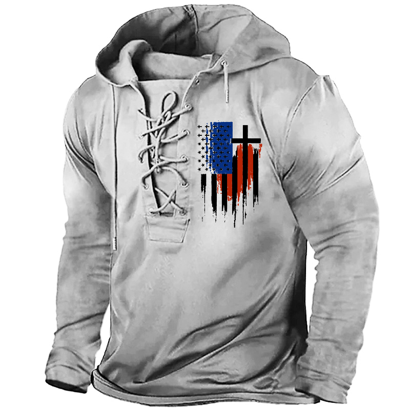 American Colorful Religious Cross Flag Retro Hoodie
