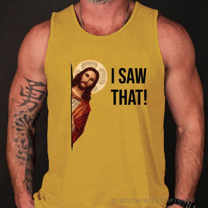 I Saw That Funny Jesus Print Men's Tank Top