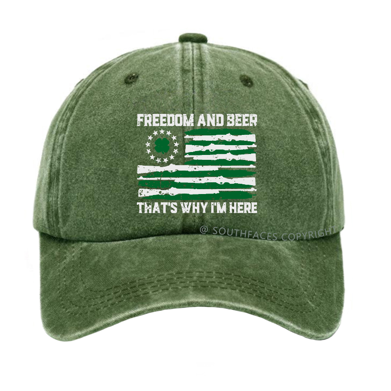 Freedom And Beer That's  Why I'm Here USA Flag Print Hat