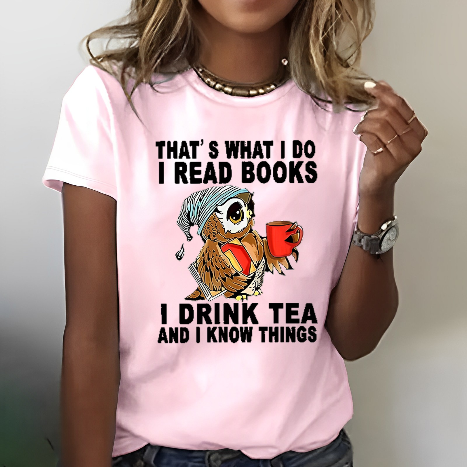 That's What I Do I Read Books Owl Graphic Print T-shirt