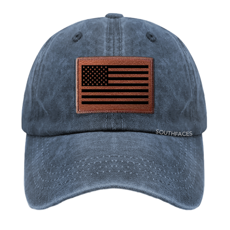 America Flag Leather Patch Cap