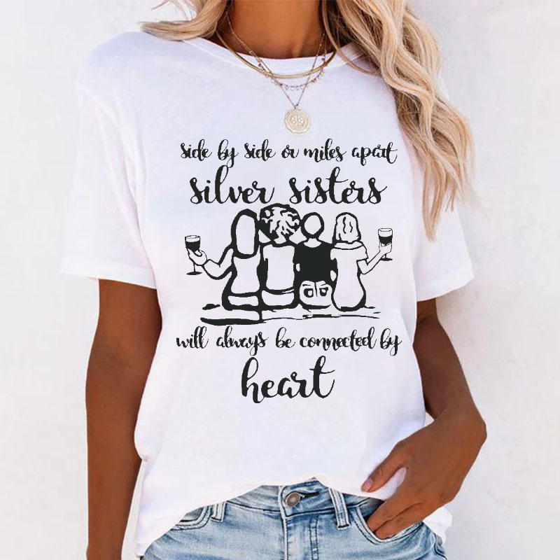 Side By Side A Miles Apart Silves Sisters T-shirt